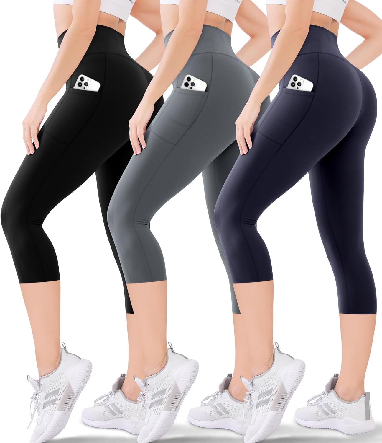 Detalle de Blisset Women's High Waisted Capri with Buttery Soft Tummy Control