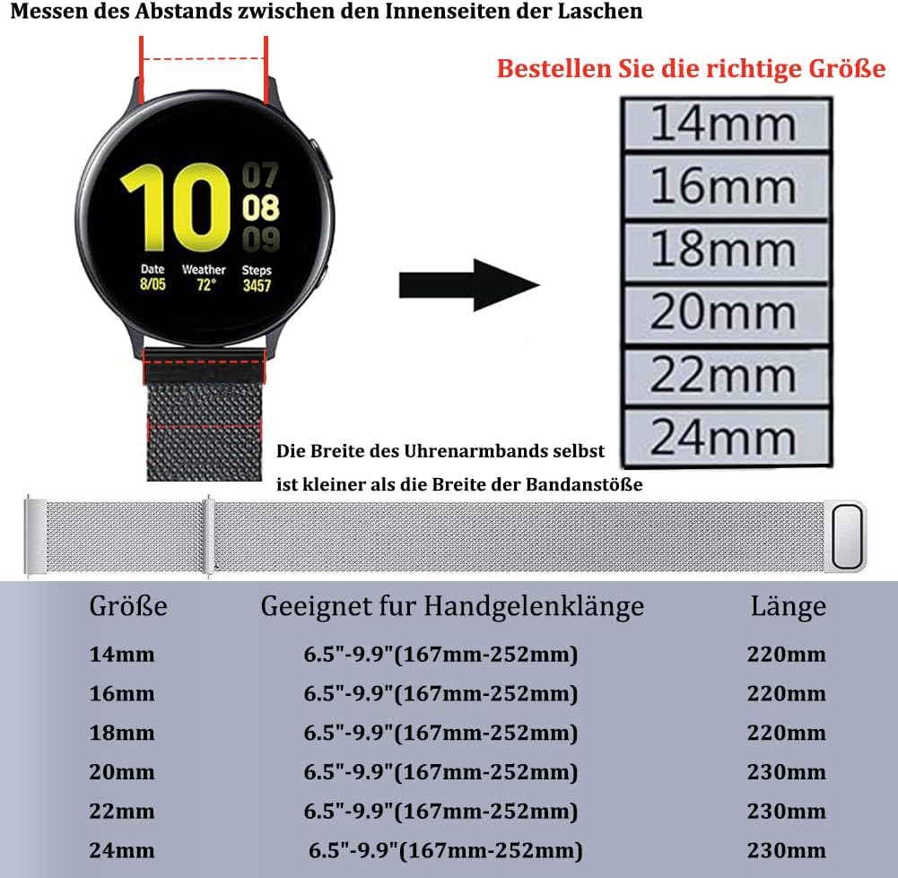 Detalle de PDSQL Edelstahl Mesh Uhrenarmband mit Magnetverschluss – langlebig, 14–24 mm, Damen & Herren