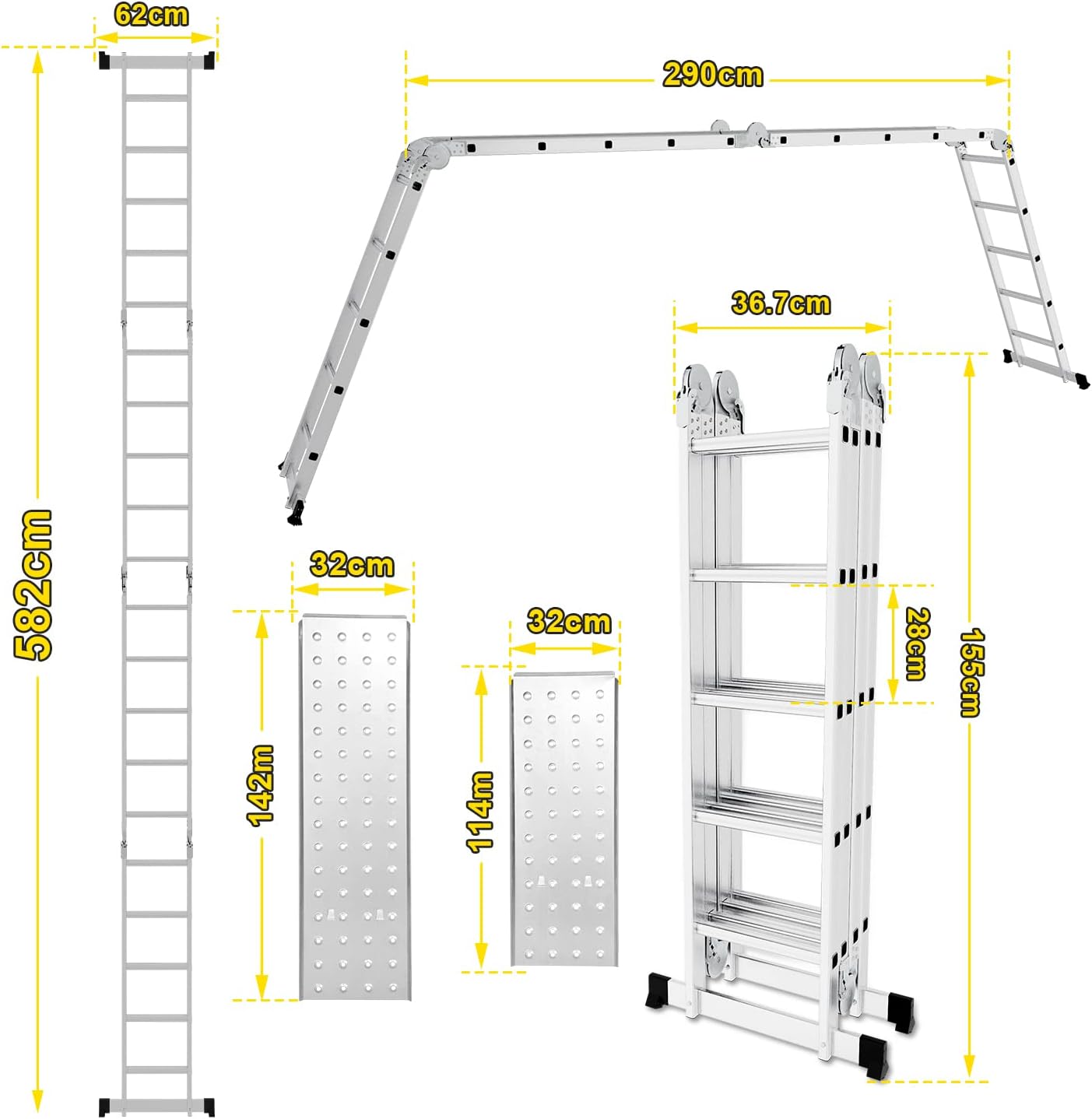 Thumbnail 5 de Joparri 4x5 Mehrzweckleiter (582 cm, 7-in-1) aus Aluminium bis 150 kg