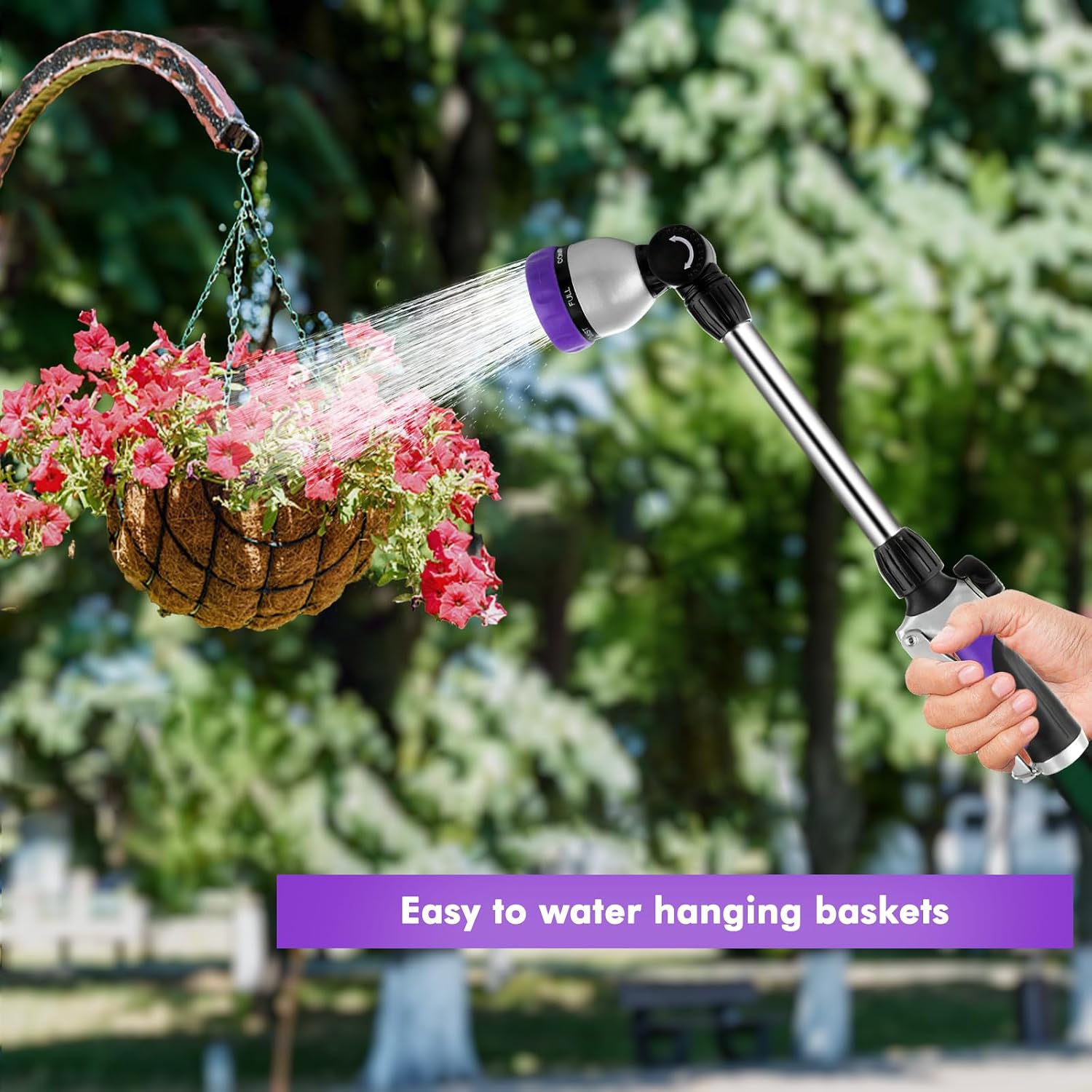 Detalle 2 de RESTMO 16-Inch Metal Hose Wand with 180° Swivel Head and 7 Spray Patterns