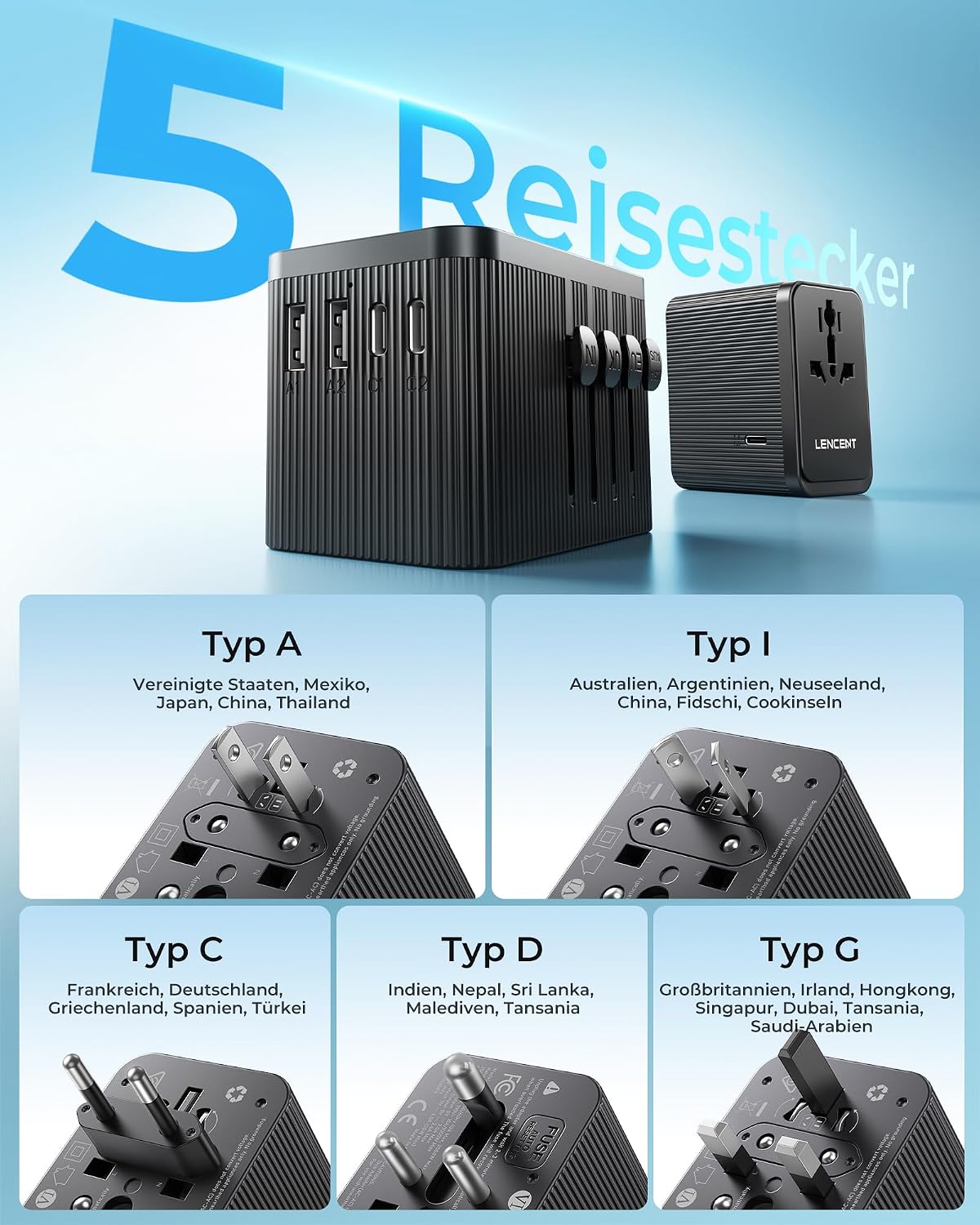 Thumbnail 1 de LENCENT Reiseadapter 30W, universal 🔌