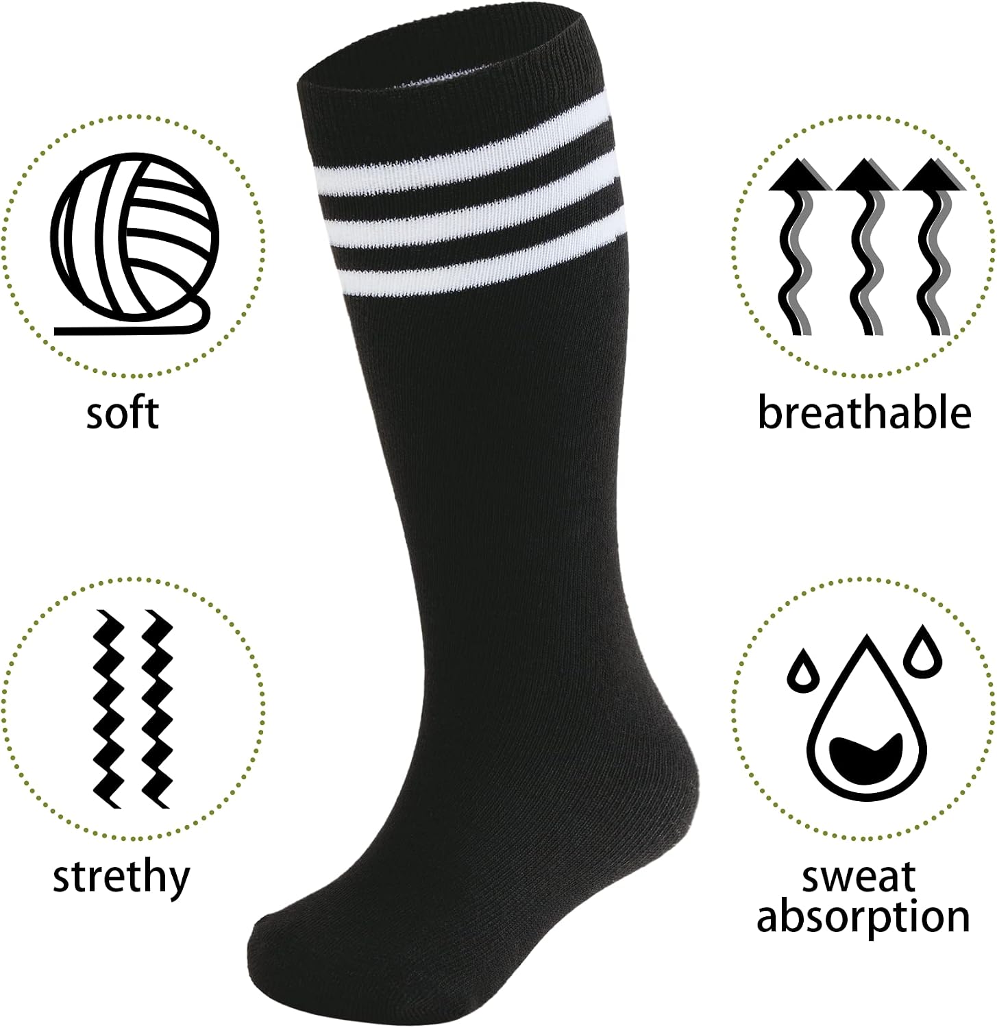 Thumbnail 2 de Zando 4-Pair Youth Soccer Socks for Kids (Ages 4–6), Knee-High Athletic Tube Socks