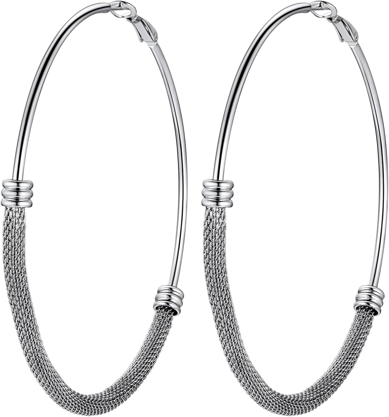 Thumbnail 6 de PROSTEEL orecchini a cerchio a maglia metallica in acciaio ipoallergenico 20–80 mm (argento, nero, oro)