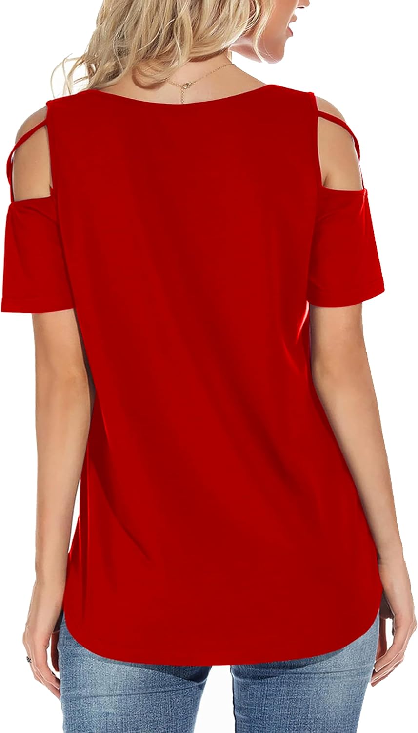 Thumbnail 4 de Jar of Love Women's Short Sleeve Cold Shoulder Top: Lightweight, Flowy Tunic for Everyday Wear