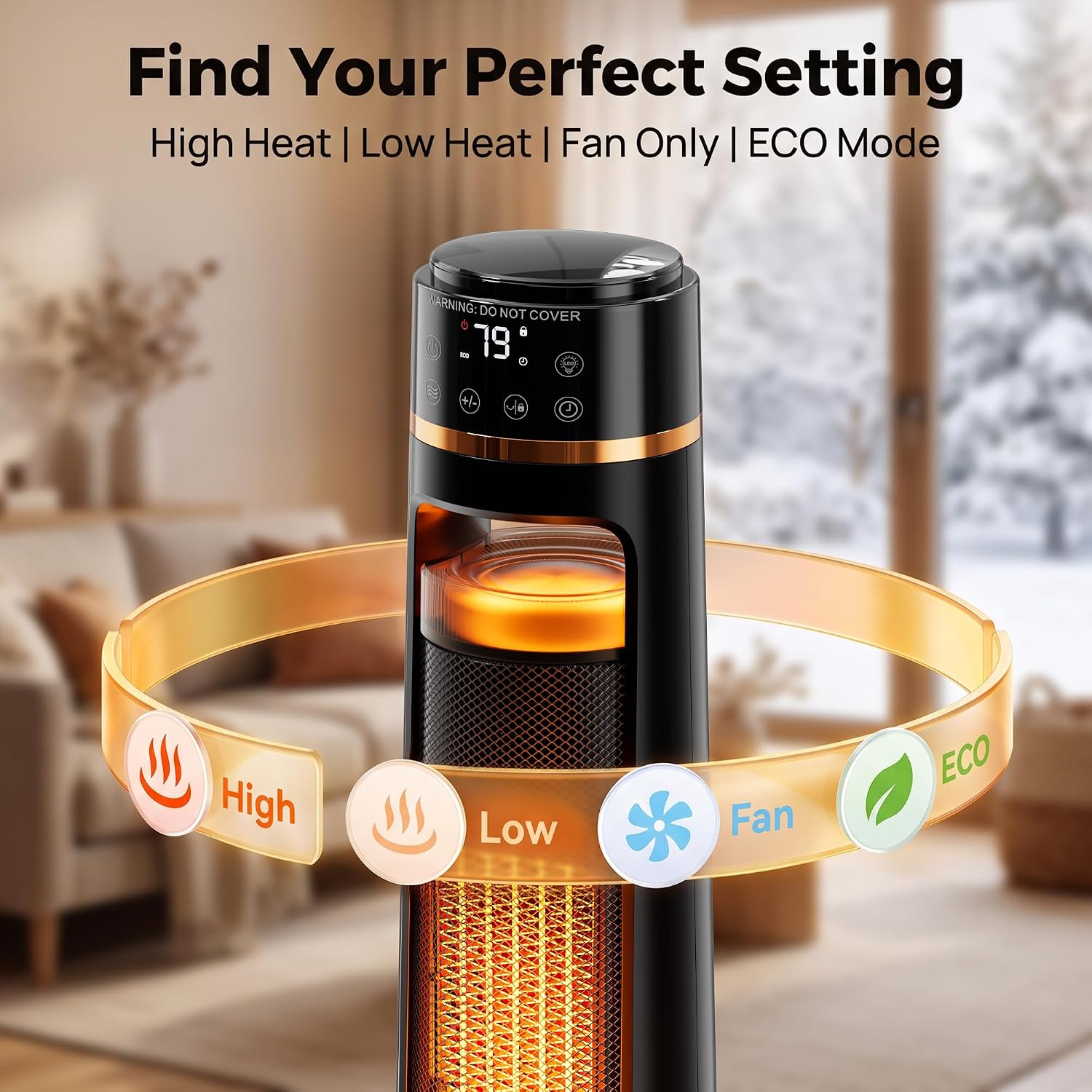 Detalle de Mountman QN24807R 1500W Tower Space Heater with 120° Oscillation and Remote