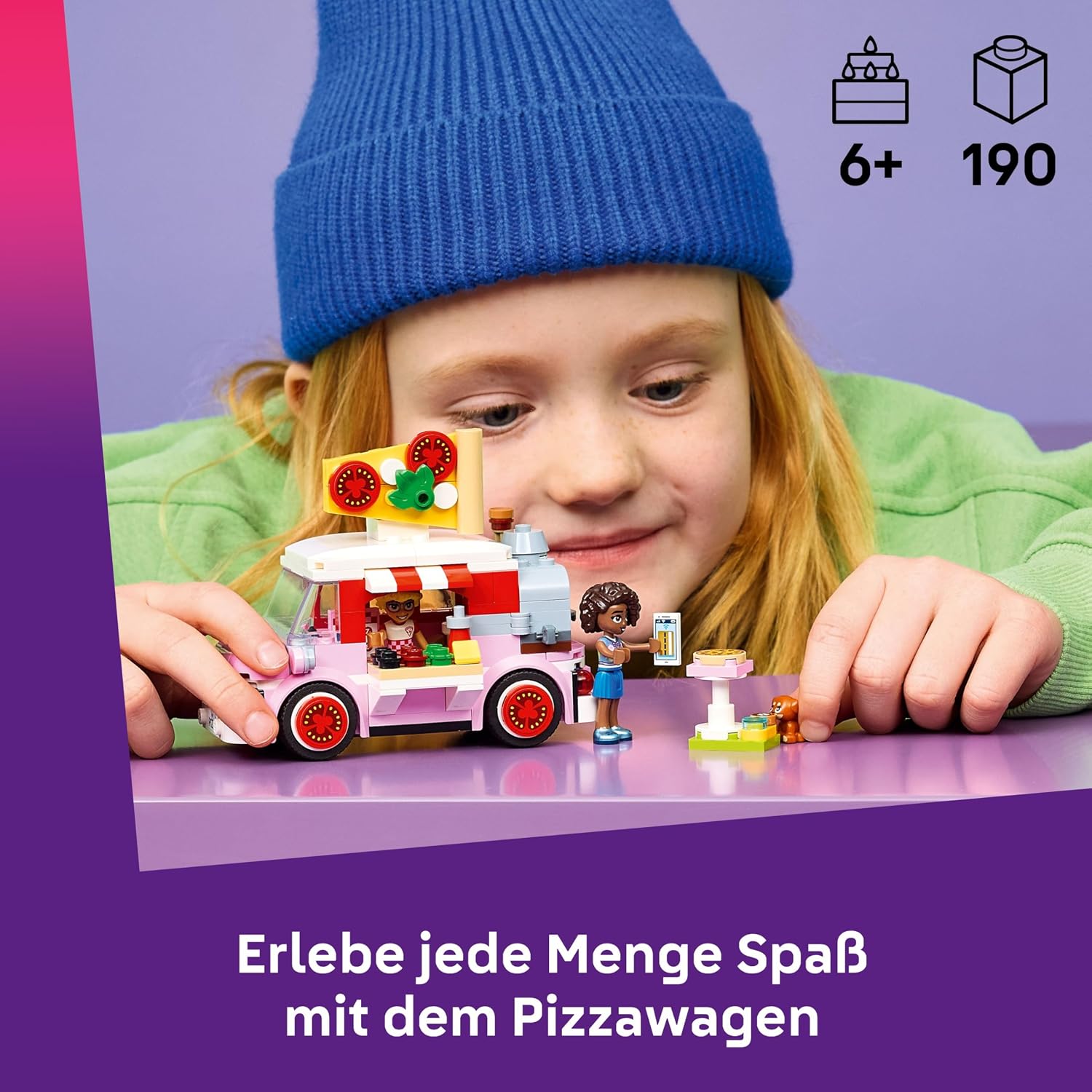 Detalle de LEGO Friends Pizzawagen 42694 – Spielset mit 2 Minifiguren, Hundefigur und Pizza-Zubehör