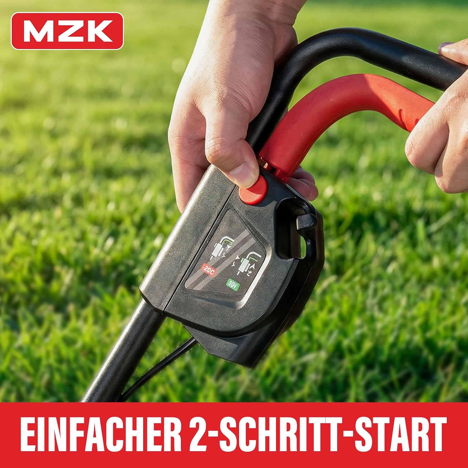 Thumbnail 6 de MZK 20V Akku-Rasenmäher — 34 cm Schnittbreite, 4-fache Schnitthöhenverstellung, 31-Liter Fangkorb (inkl. 2×4,0 Ah Akkus) in Rot