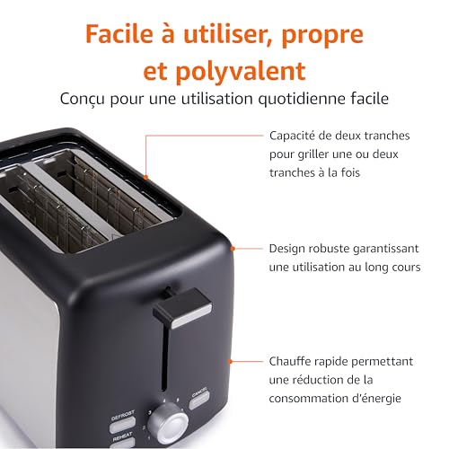 Thumbnail 3 de Amazon Basics Grille-Pain 2 Tranches avec Fentes Extra-Larges, 800W, Noir
