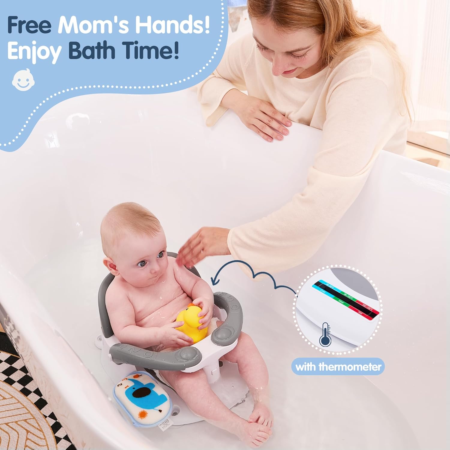 Thumbnail 1 de babove Baby Bath Seat for Babies 6 Months & Up with Thermometer Sticker – Safe Sit‑Up Chair in Grey