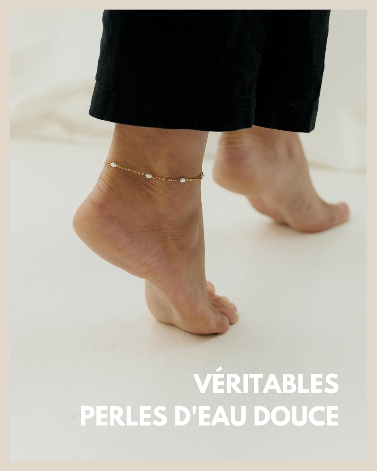 Detalle de GD GOOD.designs Est. 2015 Bracelet de cheville avec perles d'eau douce véritables – ajustable et résistant à l’eau