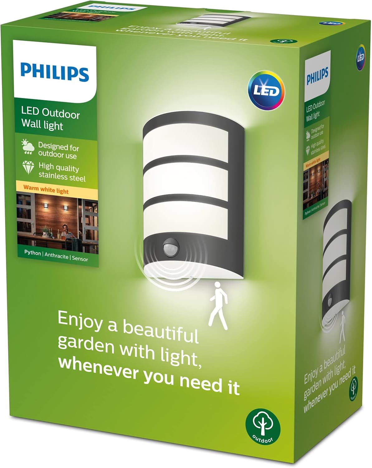 Thumbnail 2 de Philips LED Python lampada a parete con sensore di movimento IP44, luce bianca calda antracite