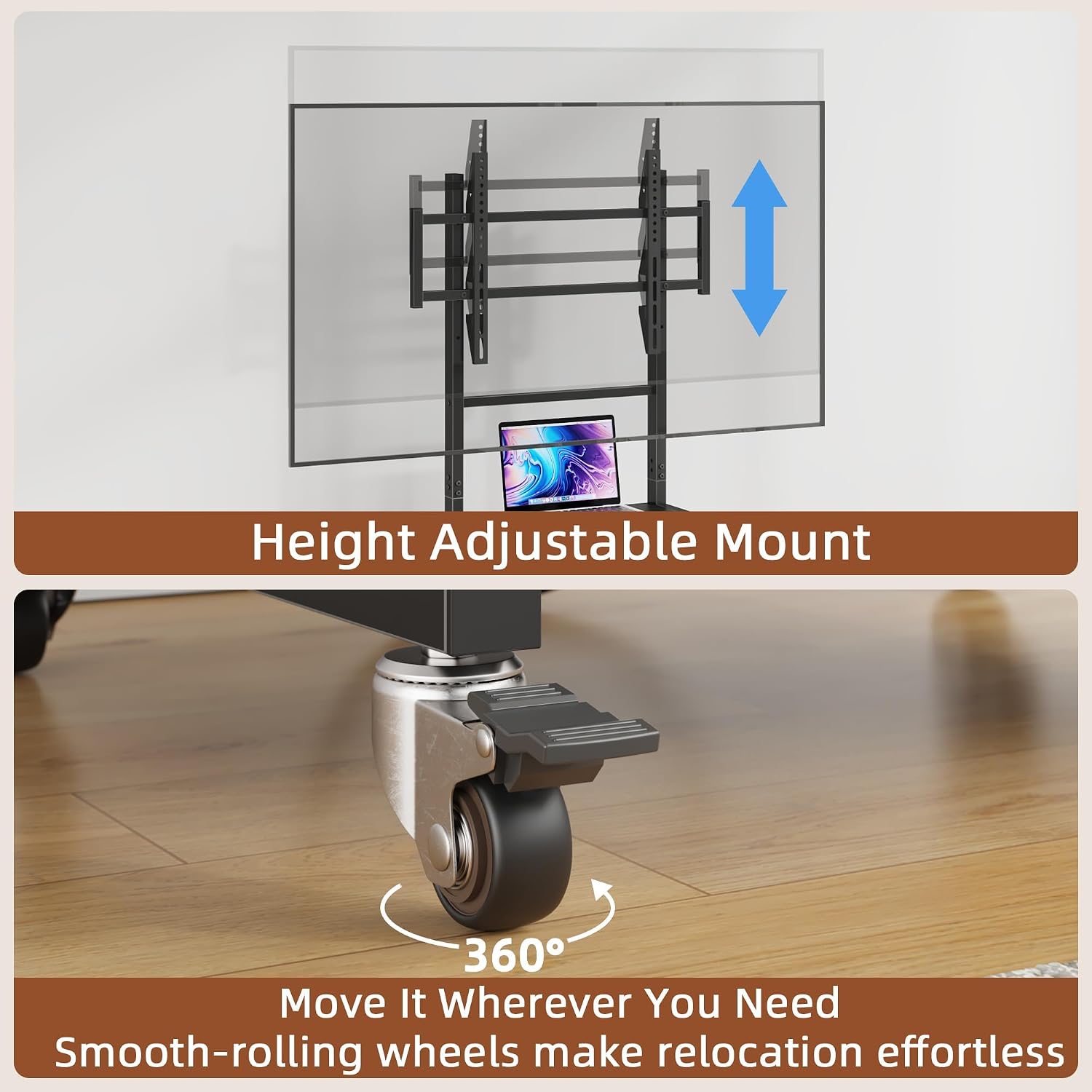 Thumbnail 4 de AFLUI TVS022-BK Rolling TV Stand with Wheels, Metal Mount and Fabric Drawer