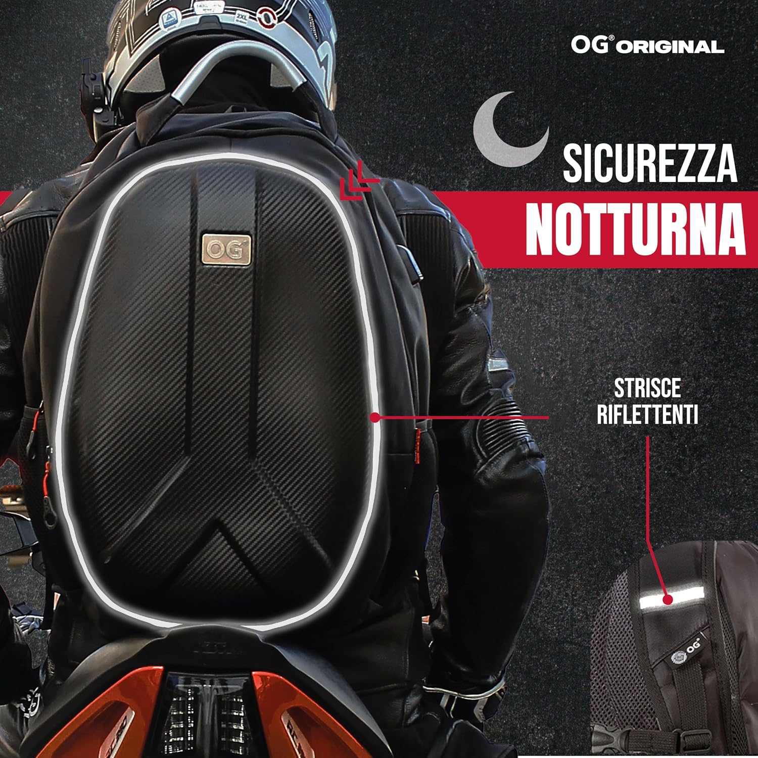 Detalle de OG Original GetAway Zaino moto impermeabile 35–45 L, grande capacità espandibile e casco portatile