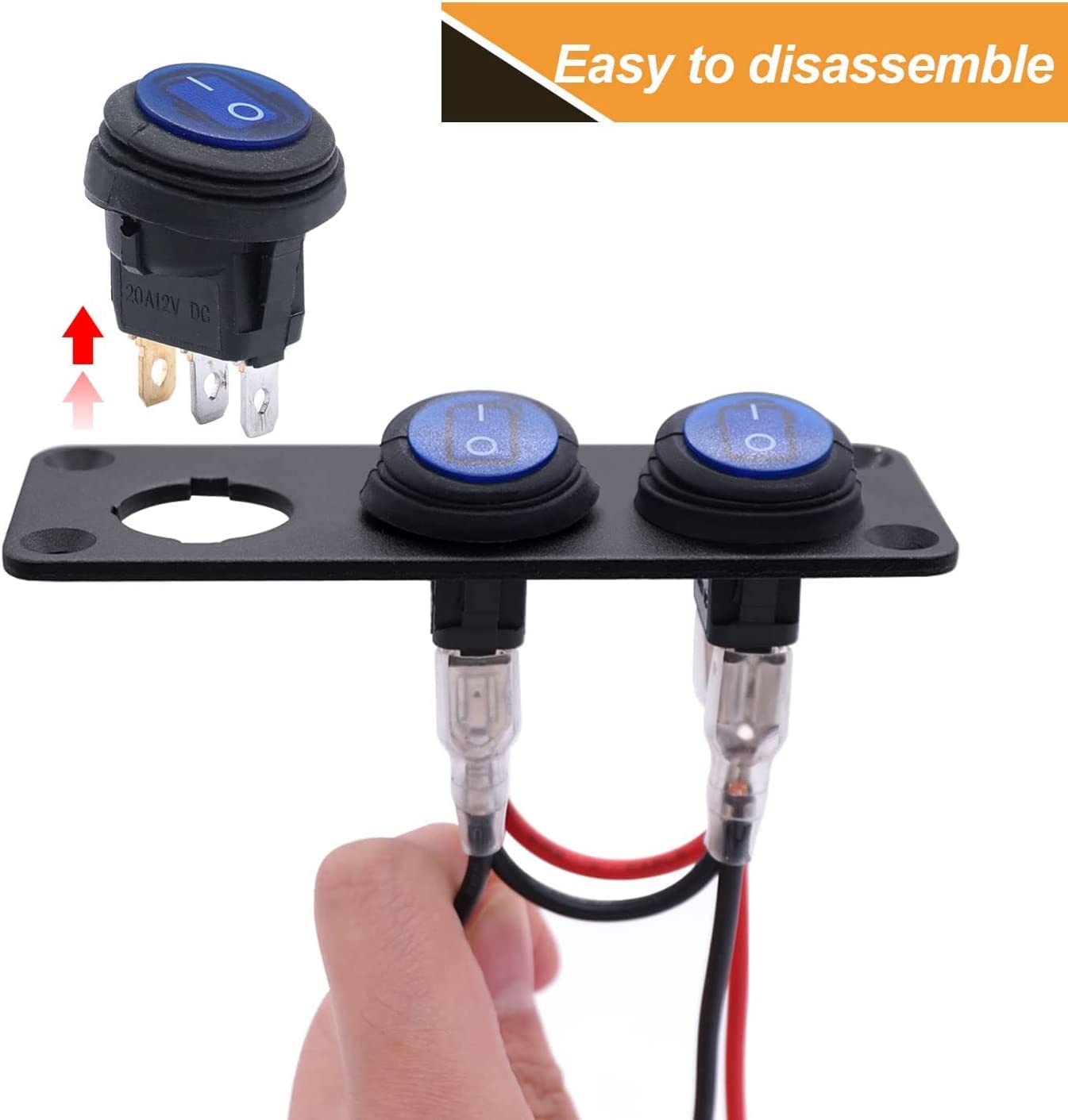Detalle de Taiss 3-Gang 12V Waterproof Toggle Rocker Switch Panel with Blue LED (KCD1-8-101NW-BU-BX)