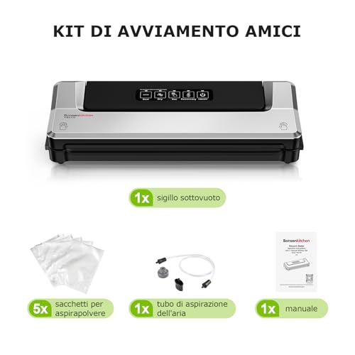 Detalle de Bonsenkitchen Macchina Sottovuoto per Alimenti 4 in 1: sigillatura rapida, cottura sottovuoto e conservazione con mode esterno e set di 5 sacchetti