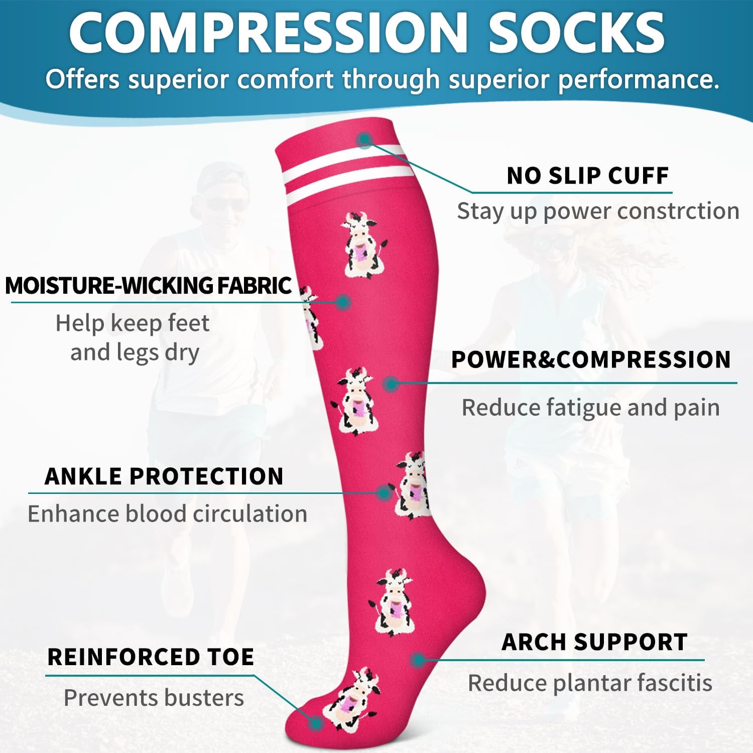 Detalle de Bluemaple 6-Pack Copper Compression Socks, Graduated Support for Everyday Wear