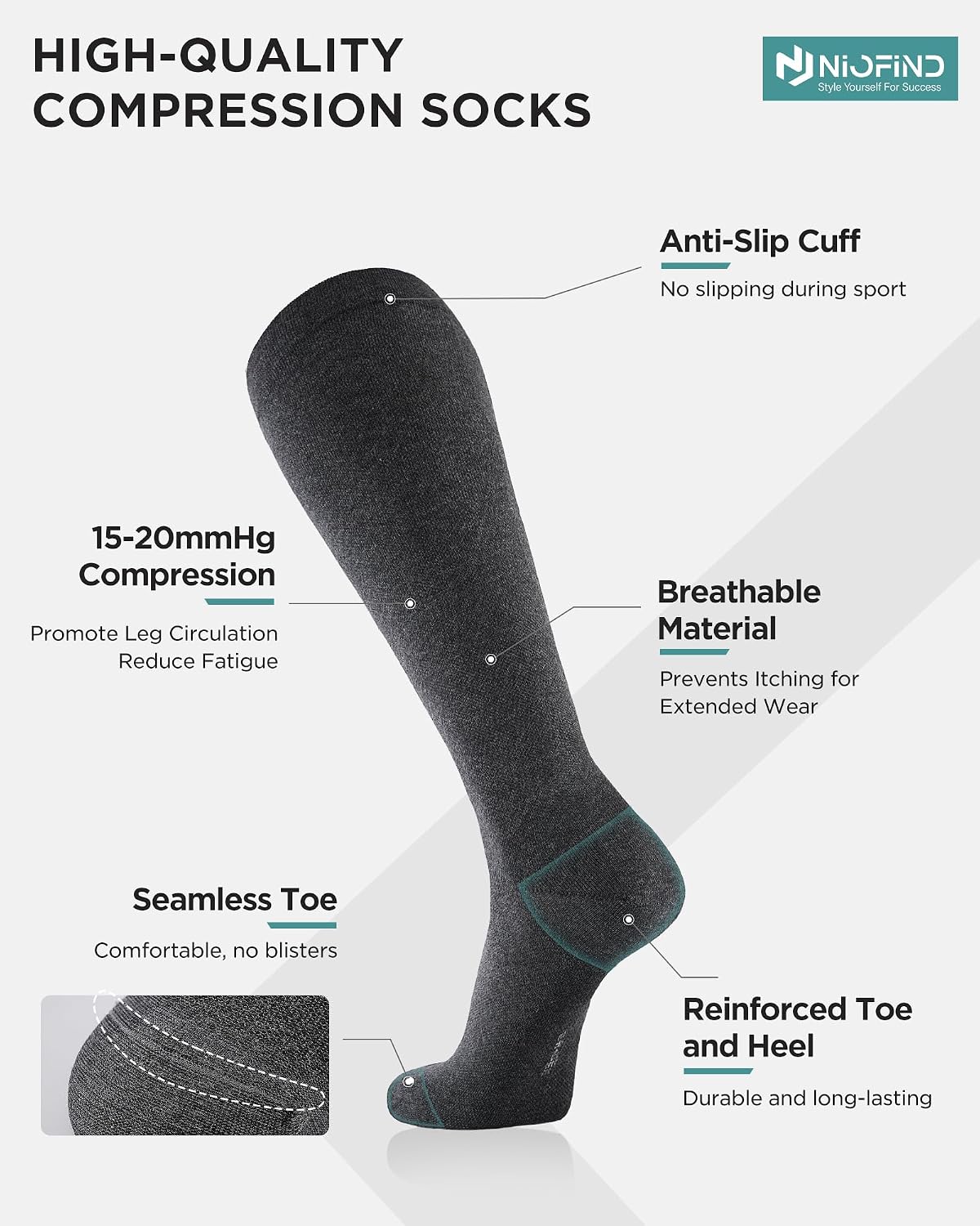 Thumbnail 2 de Niofind 15–20 mmHg Knee High Compression Socks for Women & Men