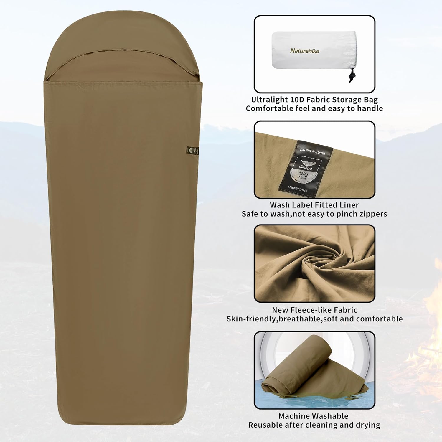 Thumbnail 2 de Naturehike Ultralight Sleeping Bag Liner (Hut Liner) – 128g travel sheet, compact pack size