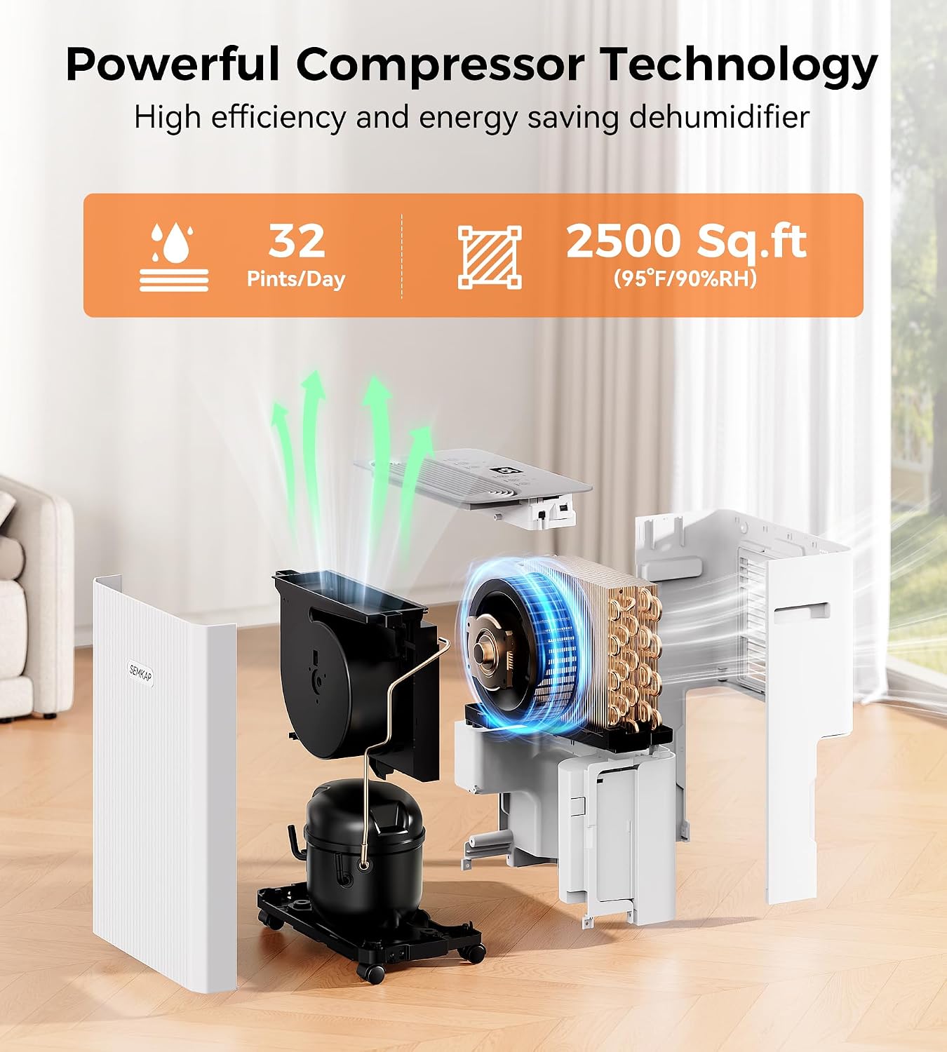 Detalle 2 de SEMKAP PD8R-03ME Dehumidifier, 32 Pints per Day, 2,500 Sq. Ft. with Drain Hose