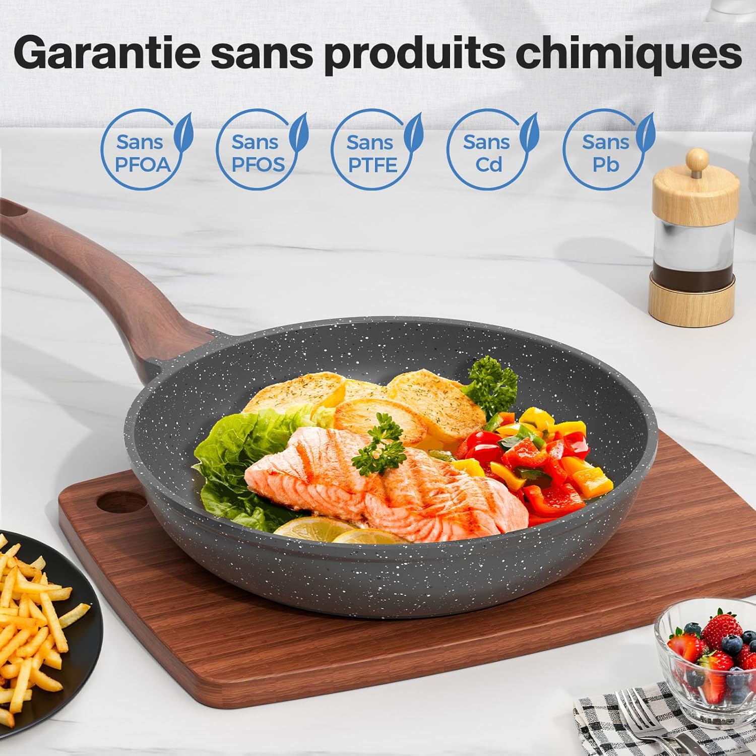 Thumbnail 4 de Poêle antiadhésive YASHE 20 cm revêtement granit, compatible induction