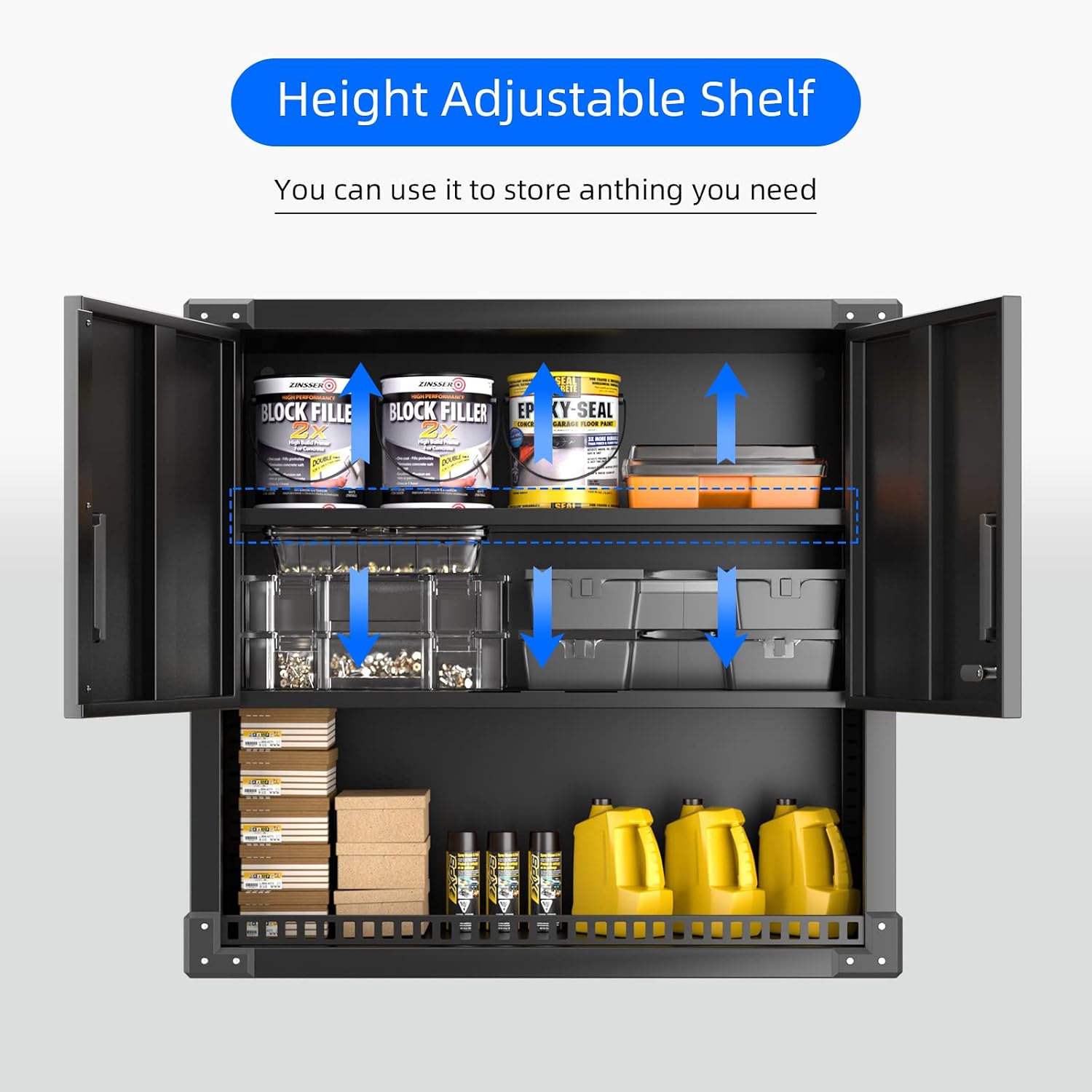 Detalle de SUPEER Hängeschrank Metall Werkzeugschrank mit verstellbarem Fachboden, 2 Türen und Schublade (abschließbar) – H77×B80×D30 cm, Schwarz