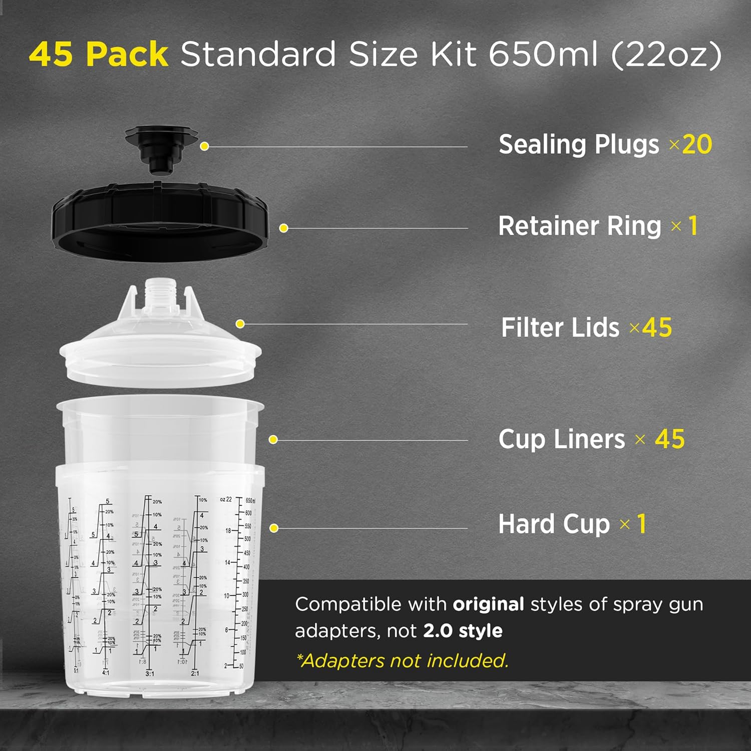 Thumbnail 1 de InoKraft Einweg-Farbspritzpistolenbecher – 650 ml Set mit 45 Bechern, Deckeln und Komplettsystem