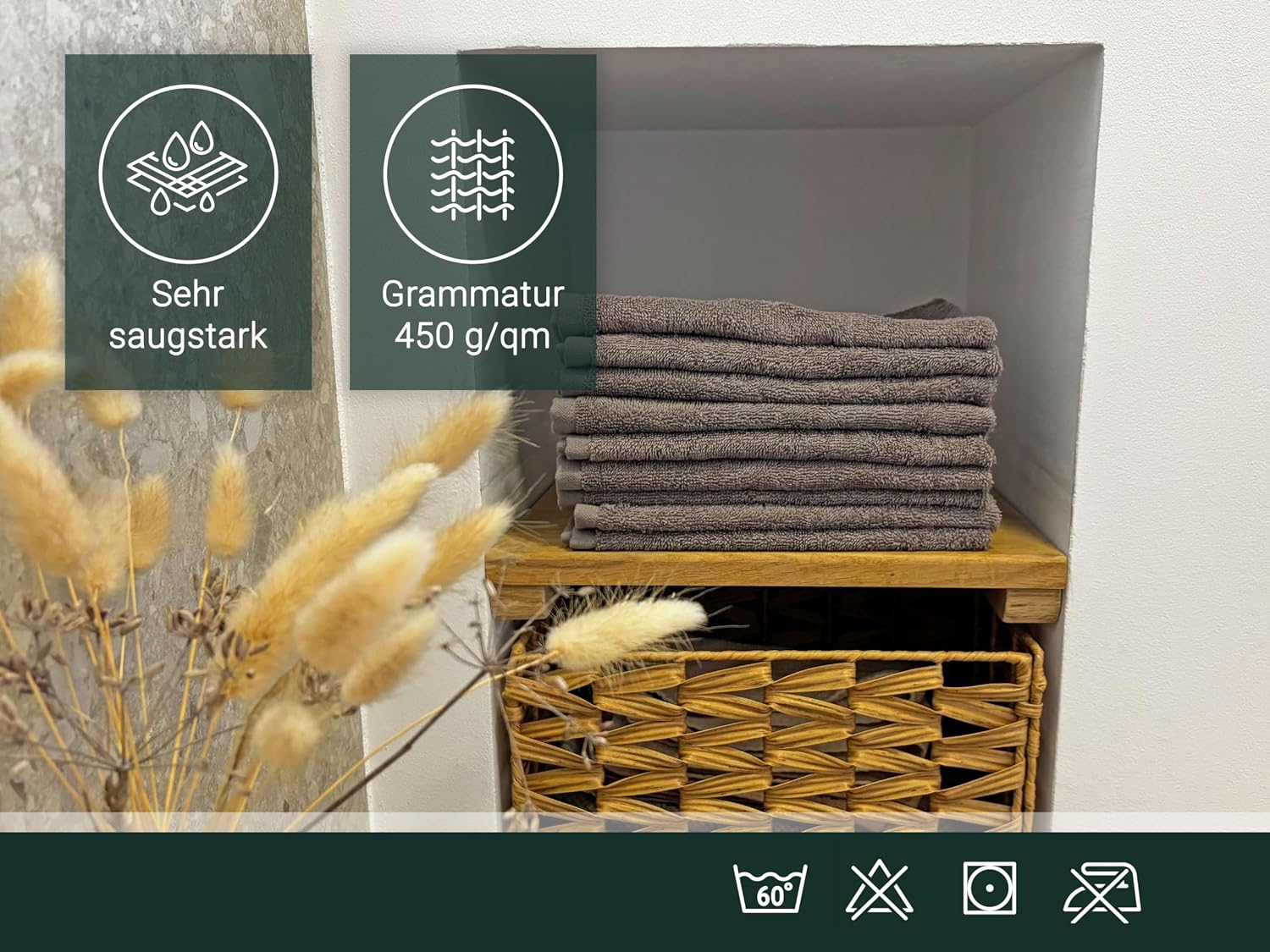 Thumbnail 3 de ZOLLNER 10er Set Gästehandtücher Taupe 30x50