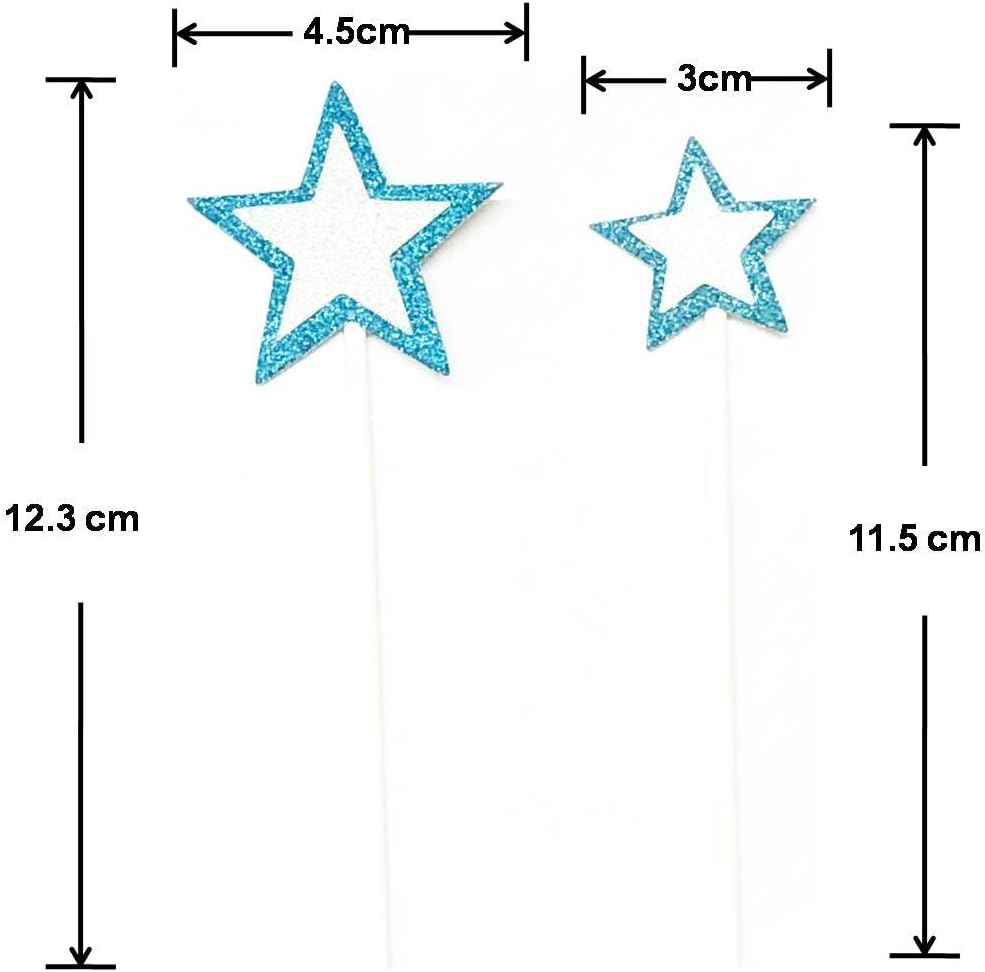 Detalle de AILEXI Handmade Glitter Cake Decorating Toppers – Light Blue/Silver Stars (10 Pack)