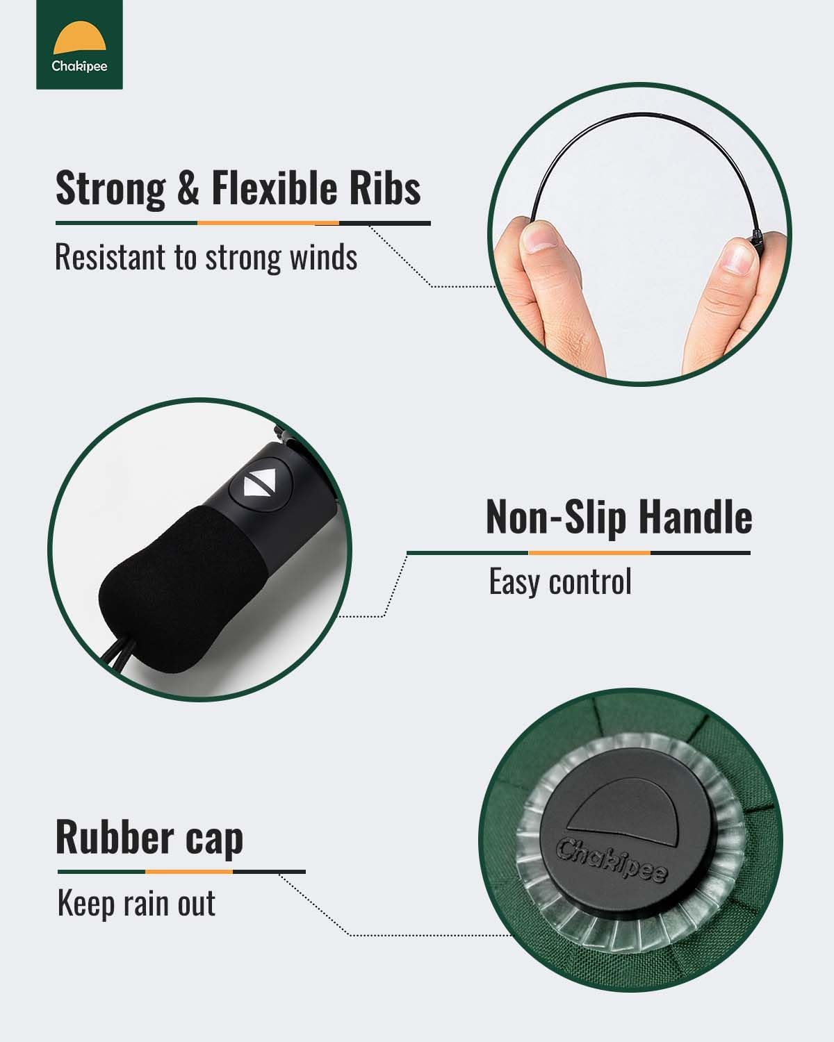 Thumbnail 5 de Chakipee Sturmfester Taschenschirm mit Reflexstreifen – kompakter Regenschirm, automatisch, 8 Rippen
