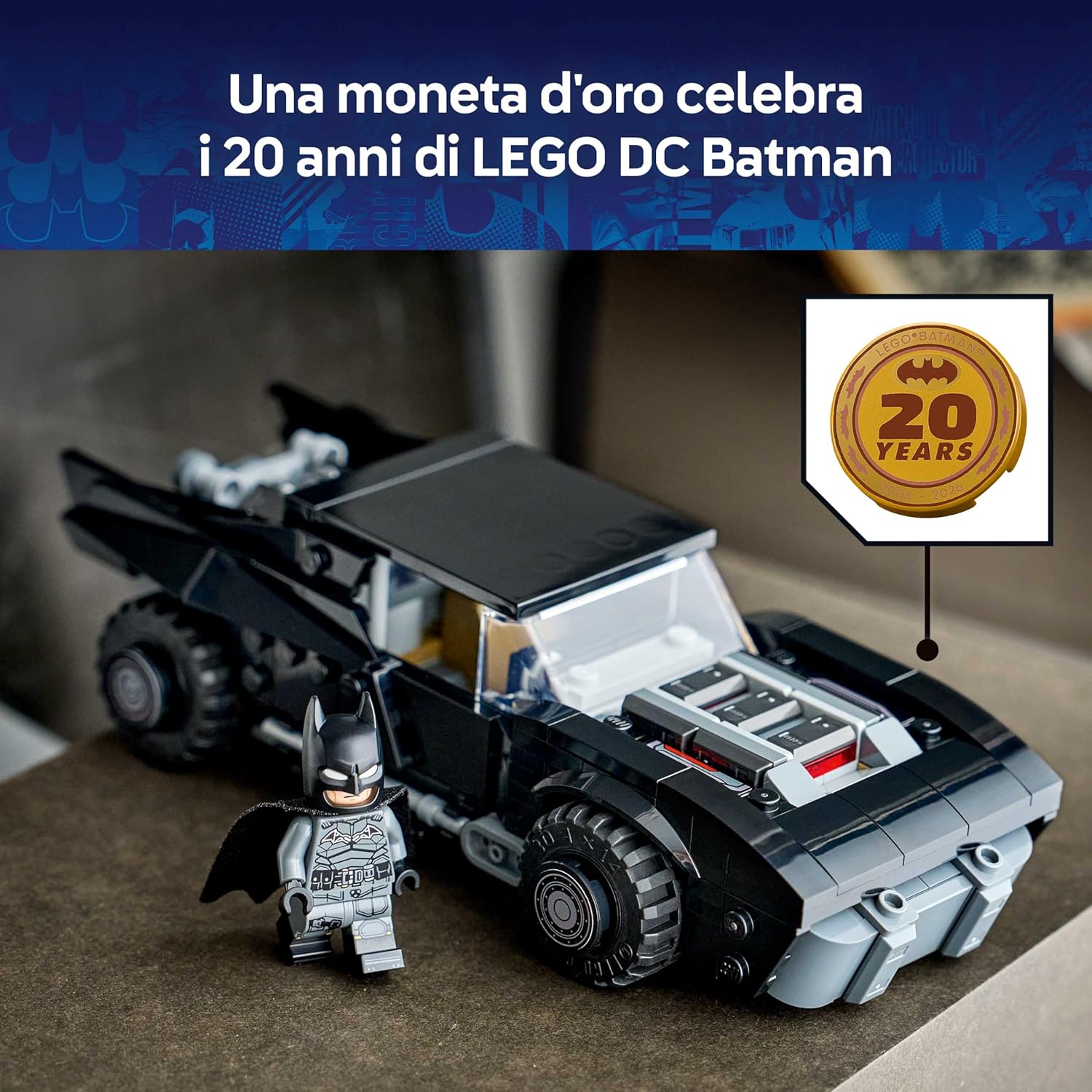 Detalle de LEGO DC Batmobile di Batman 76332 – Kit da Collezione con Minifigure Batman e Moneta Dorata