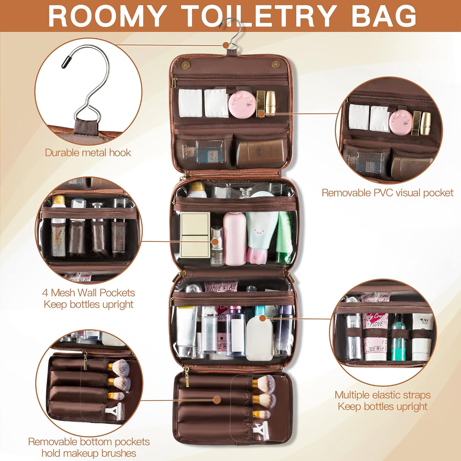 Thumbnail 3 de Elviros 3-in-1 Hanging Travel Toiletry Bag for Men – Dark Brown
