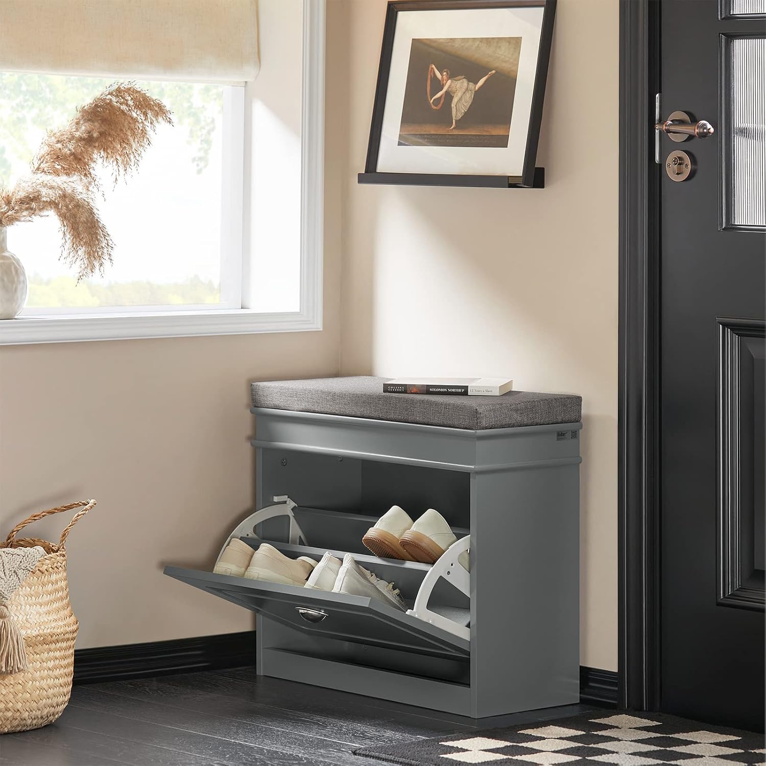 Detalle de SoBuy Meuble Chaussure Banc d’Entrée FSR82-K-HG : Banc à Chaussures avec Rangement et Coussin 60x24x51 cm