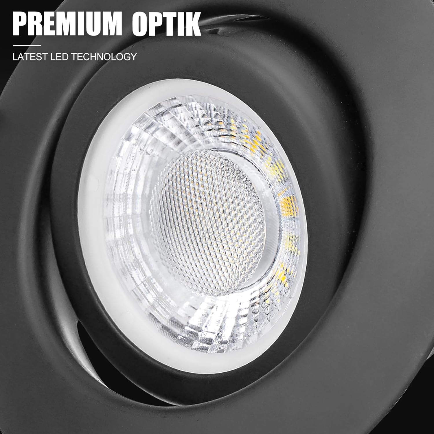 Thumbnail 6 de LED Einbaustrahler 230V dimmbar Schwarz, ultra-flach, schwenkbar – 6 W, IP44 (12er-Set)