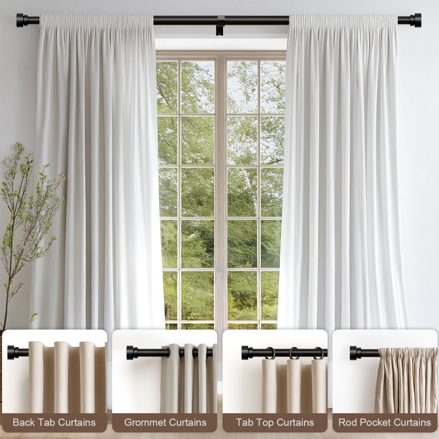 Thumbnail 5 de Gormena Black Curtain Pole 80–218cm adjustable heavy duty metal curtain rod