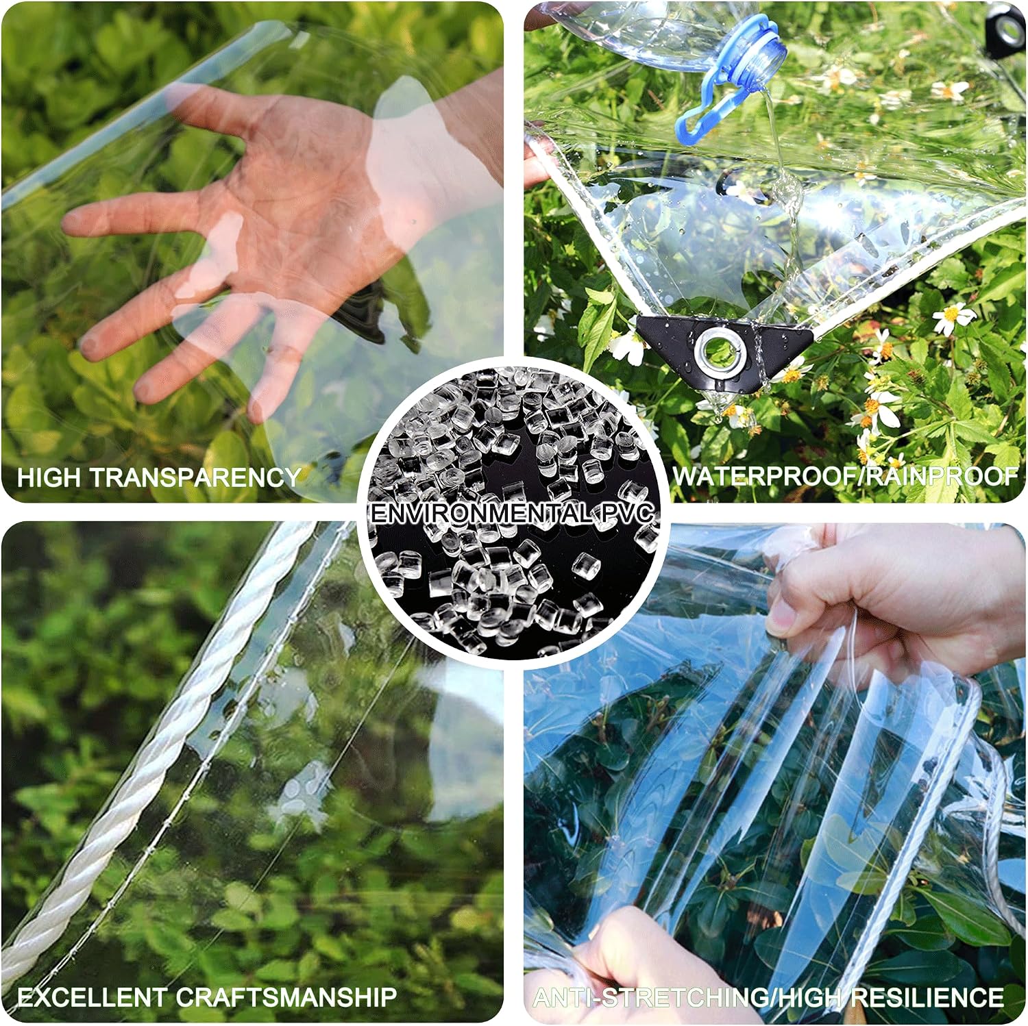 Detalle de BNDDUP Clear Tarp-8x12ft, 14 mil Clear PVC Tarp with Reinforced Edges