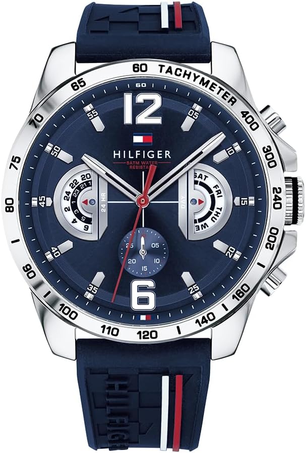 Detalle de Tommy Hilfiger Analoge Multifunktionuhr für Herren – 46 mm, 5 ATM, drei Totalisatoren