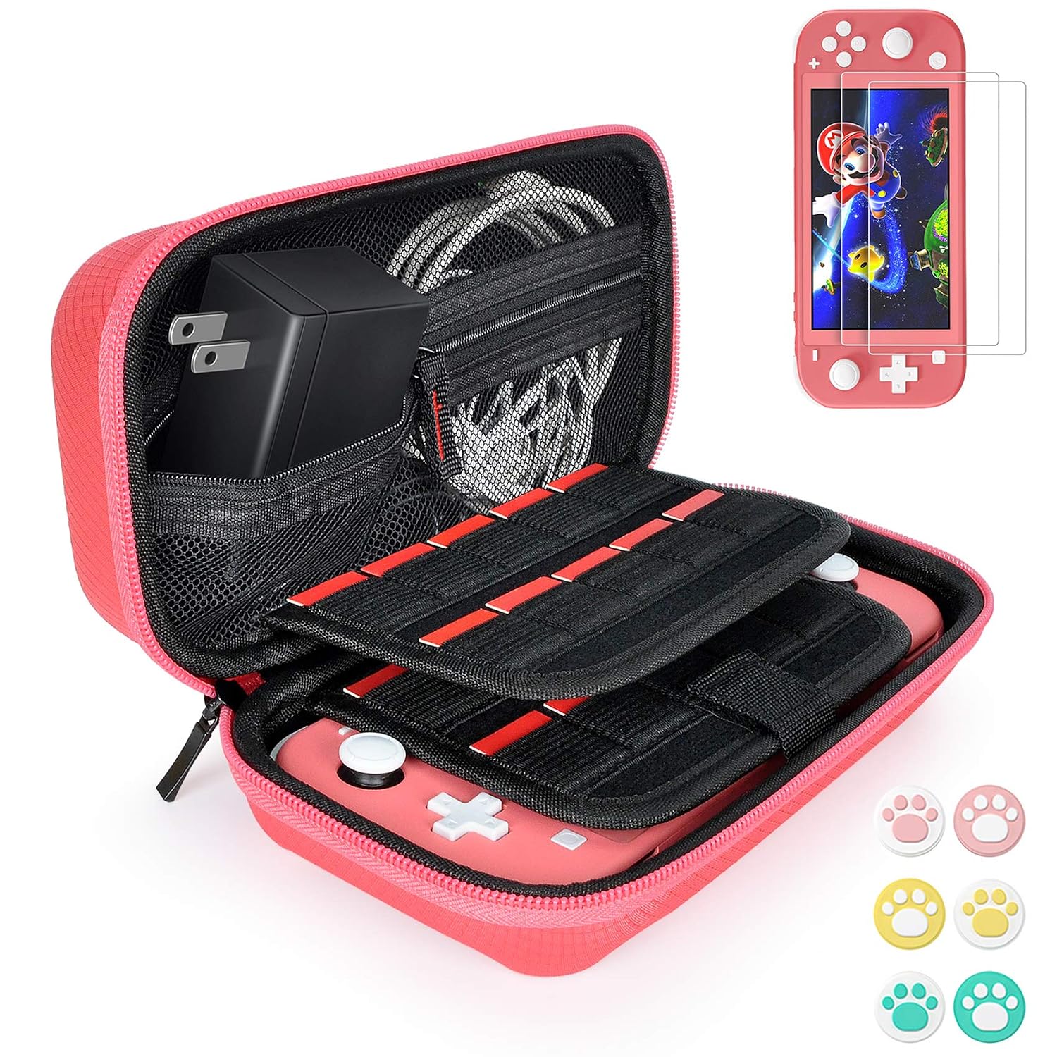 Detalle de daydayup BT-CASE Switch Lite Carrying Case, Red Hard Shell, 20 Game Slots