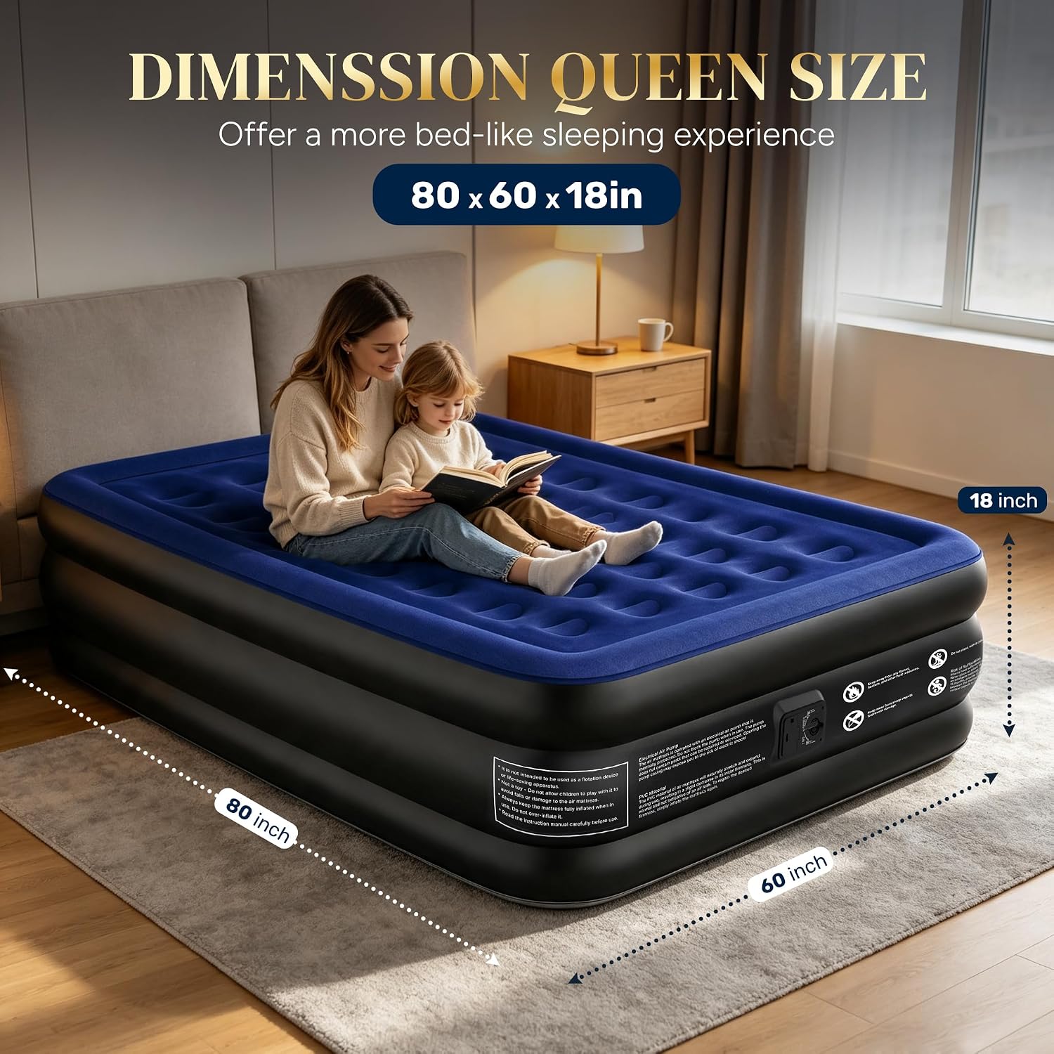 Detalle de Maeytau AIRM-Queen Queen Air Mattress, 18-Inch Raised with Built-In Pump