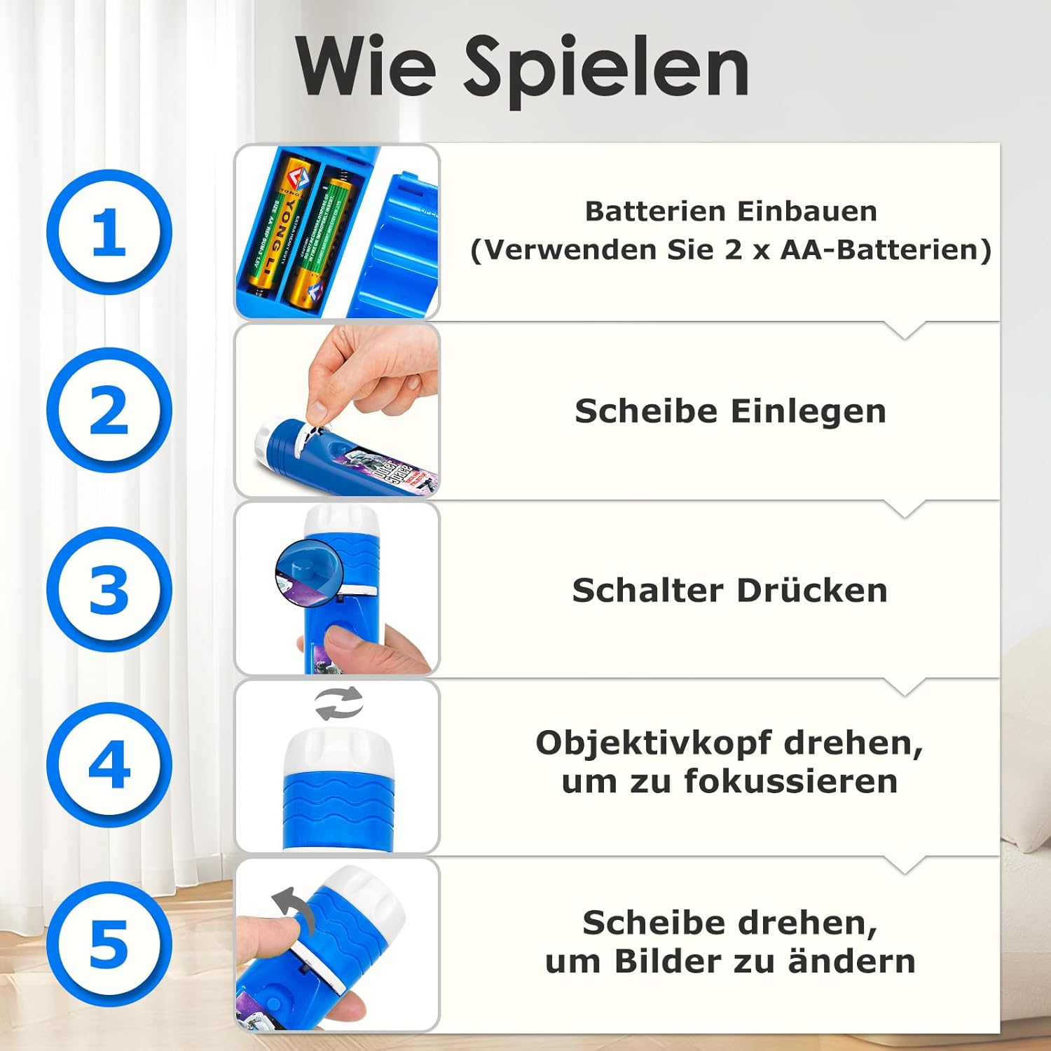 Detalle de Pup Go Projektor Taschenlampe Weltraum – 3 Discs mit 24 Bilder, Lernspielzeug für Kinder ab 3 Jahren