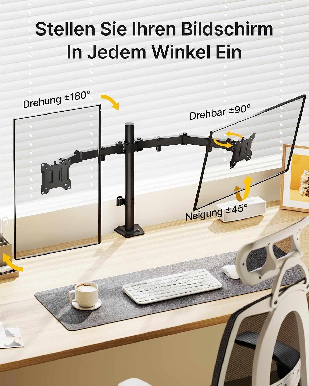 Detalle 2 de monTEK Monitor-Halterung 2 Monitore für 17–32 Zoll – höhenverstellbarer Dual-Arm mit VESA 75×75/100×100