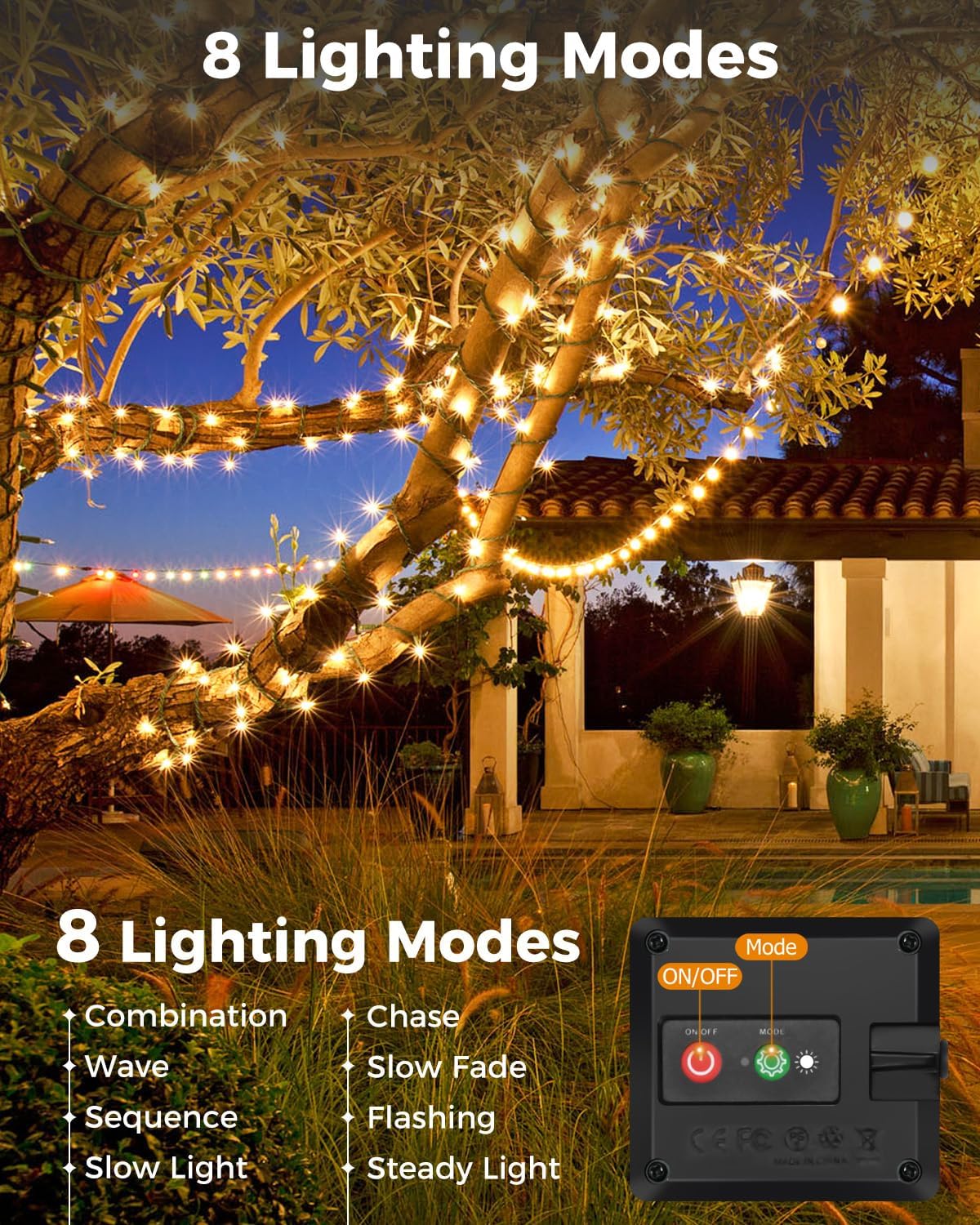 Thumbnail 2 de btfarm 2 Pack Solar Outdoor Garden String Lights with Timer, IP65 Waterproof (Warm White) – 12m total, 120 LEDs