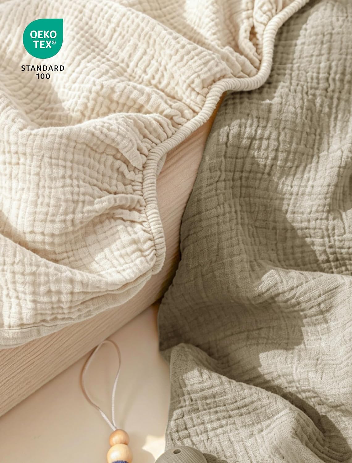 Thumbnail 2 de lulumoon 000 Muslin Crib Sheets, 2-Pack, 100% Cotton, Cream & Olive
