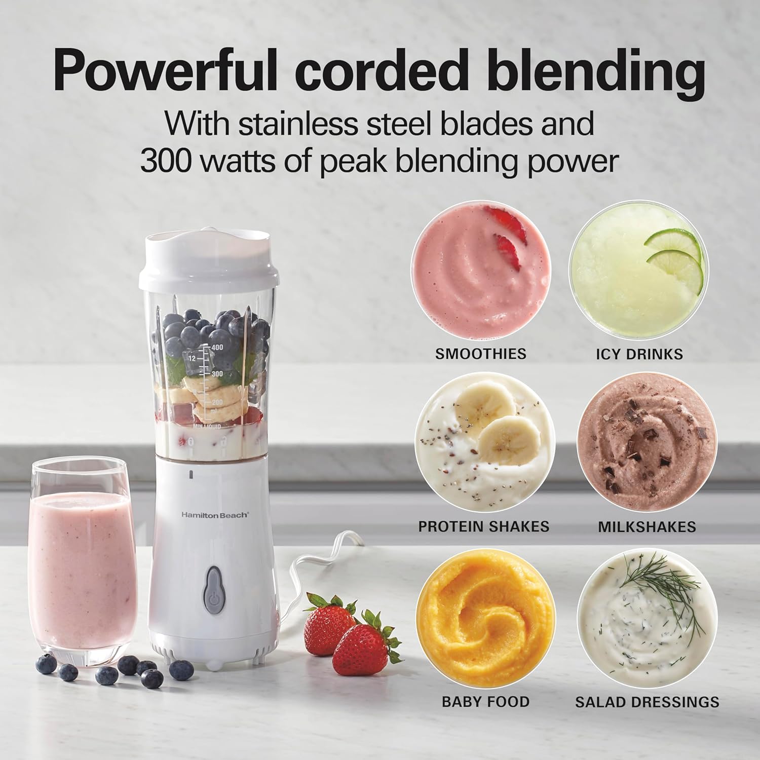 Thumbnail 2 de Hamilton Beach Portable Blender for Shakes and Smoothies, 14 Oz Travel Cup (2 Jars) - White