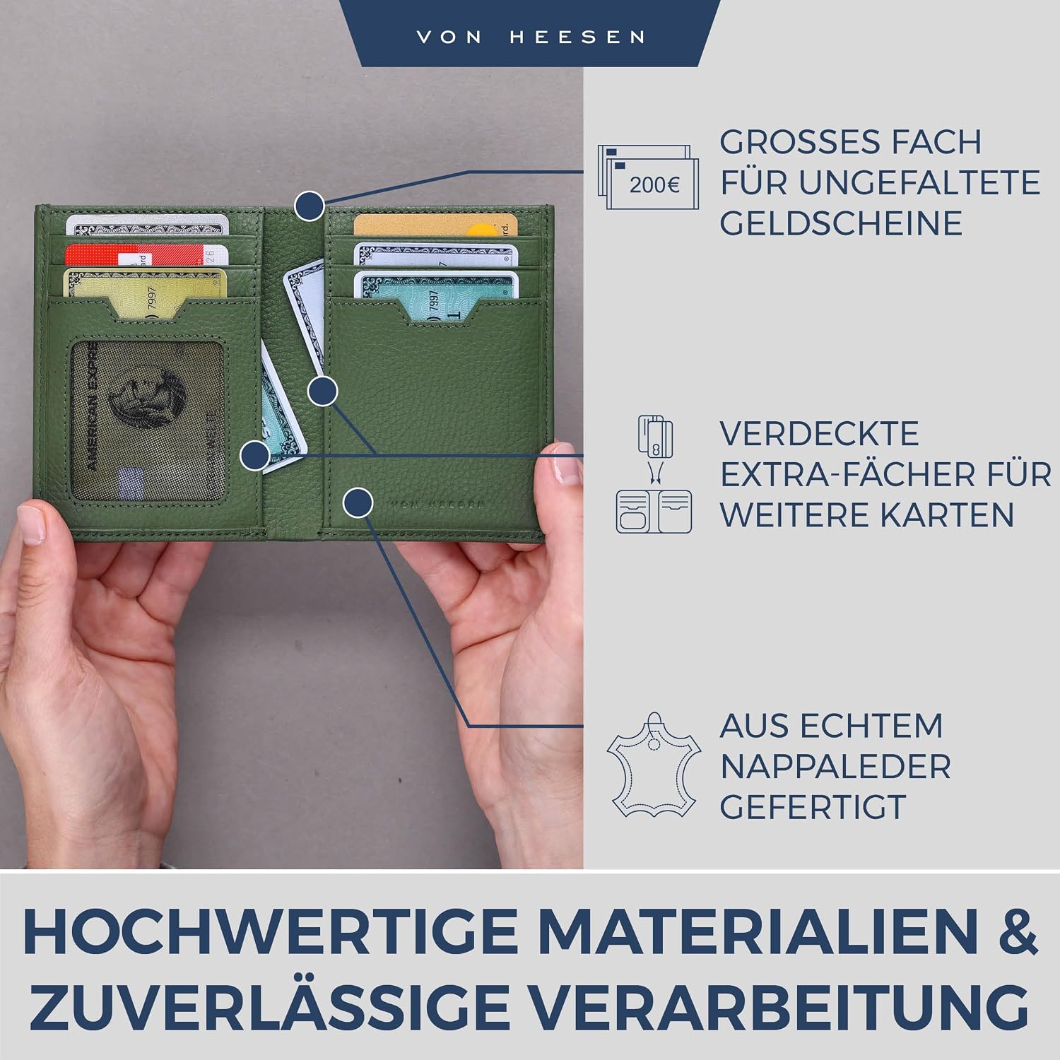 Thumbnail 2 de VON HEESEN Leder Geldbörse mit Münzfach & RFID Schutz – Grün