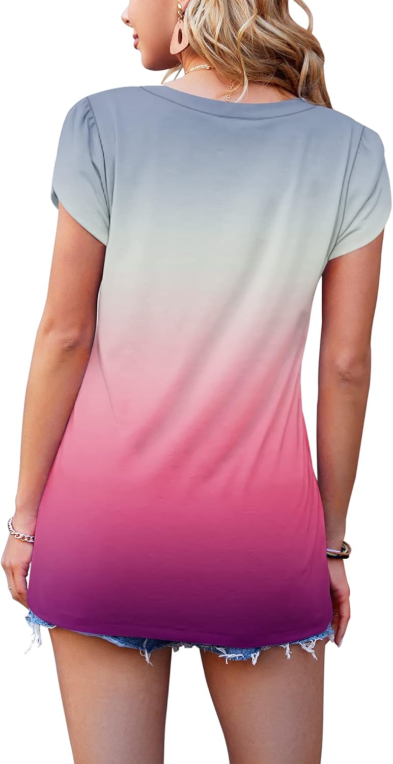 Thumbnail 3 de PLOKNRD Damen Tops V-Ausschnitt Blütenblatt Ärmel — Sommer-T-Shirt mit lockerer Passform