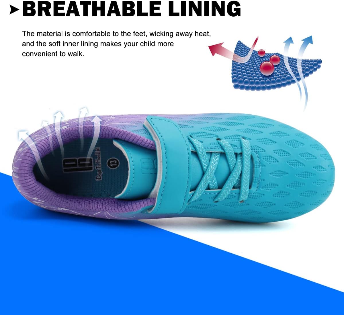 Detalle de Brooman Kids Outdoor Soccer Cleats with Adjustable Hook-and-Loop Closure