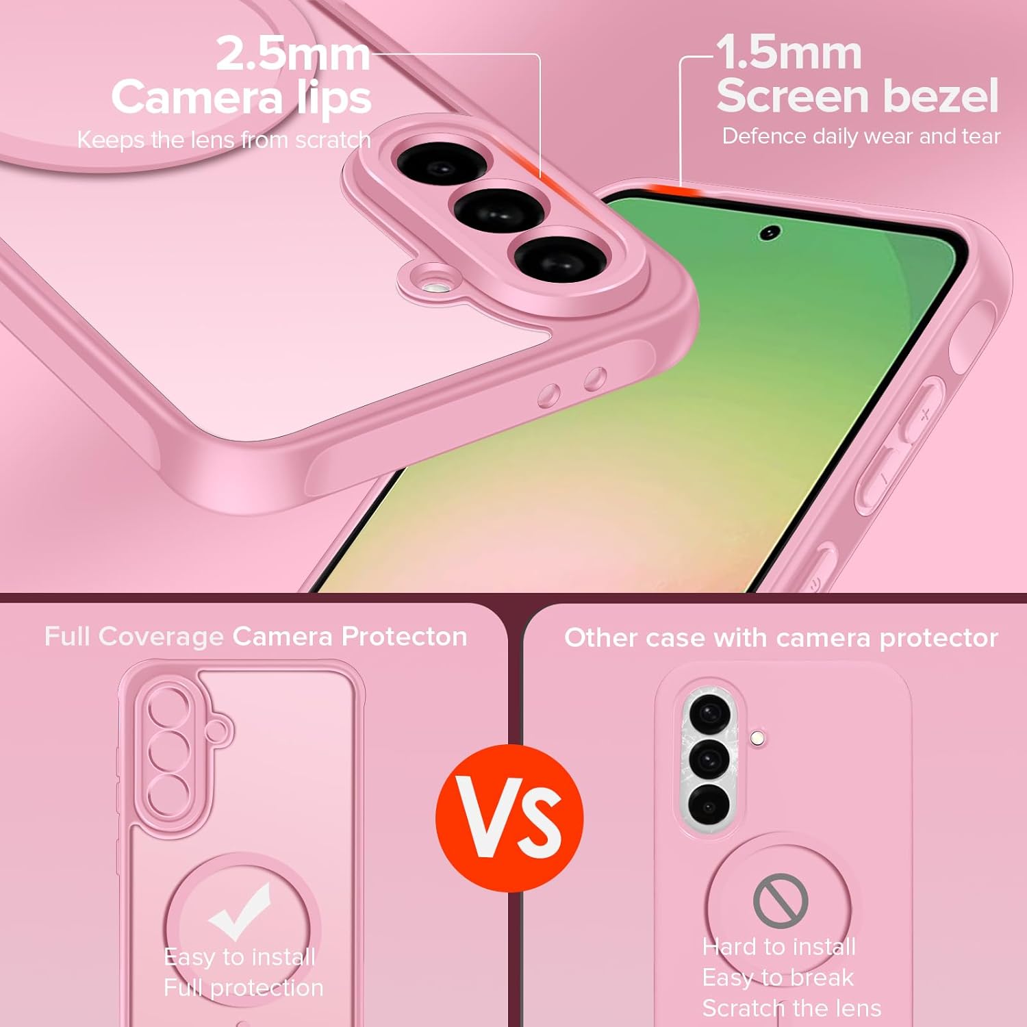 Thumbnail 4 de ivoler 3‑in‑1 Magnetic Case for Samsung Galaxy A56 5G with 2 Pack Screen Protectors (Pink)