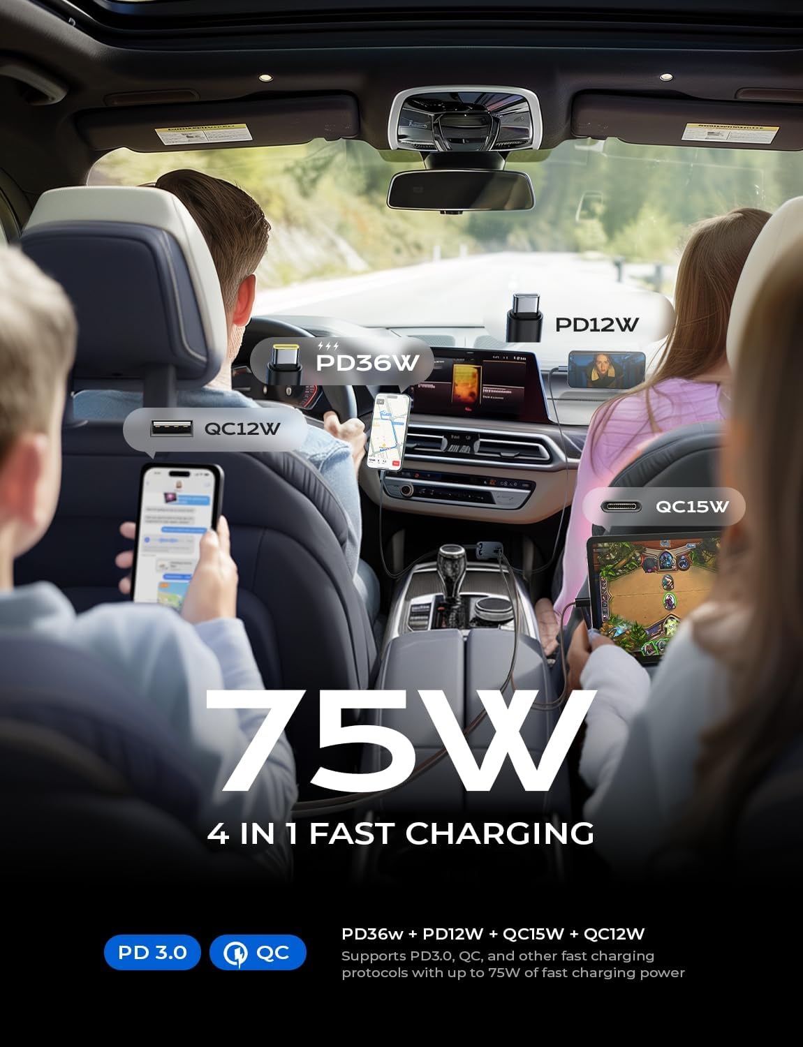 Thumbnail 5 de LISEN Retractable 69W Car Charger for iPhone