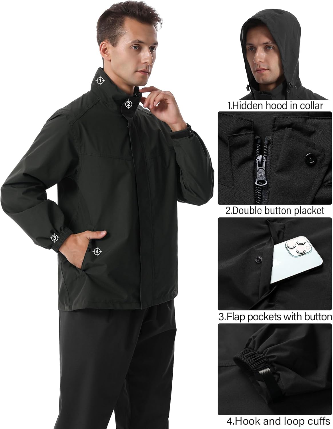Detalle 2 de iCreek Waterproof Rain Suit Packable Jacket and Pants 🌧