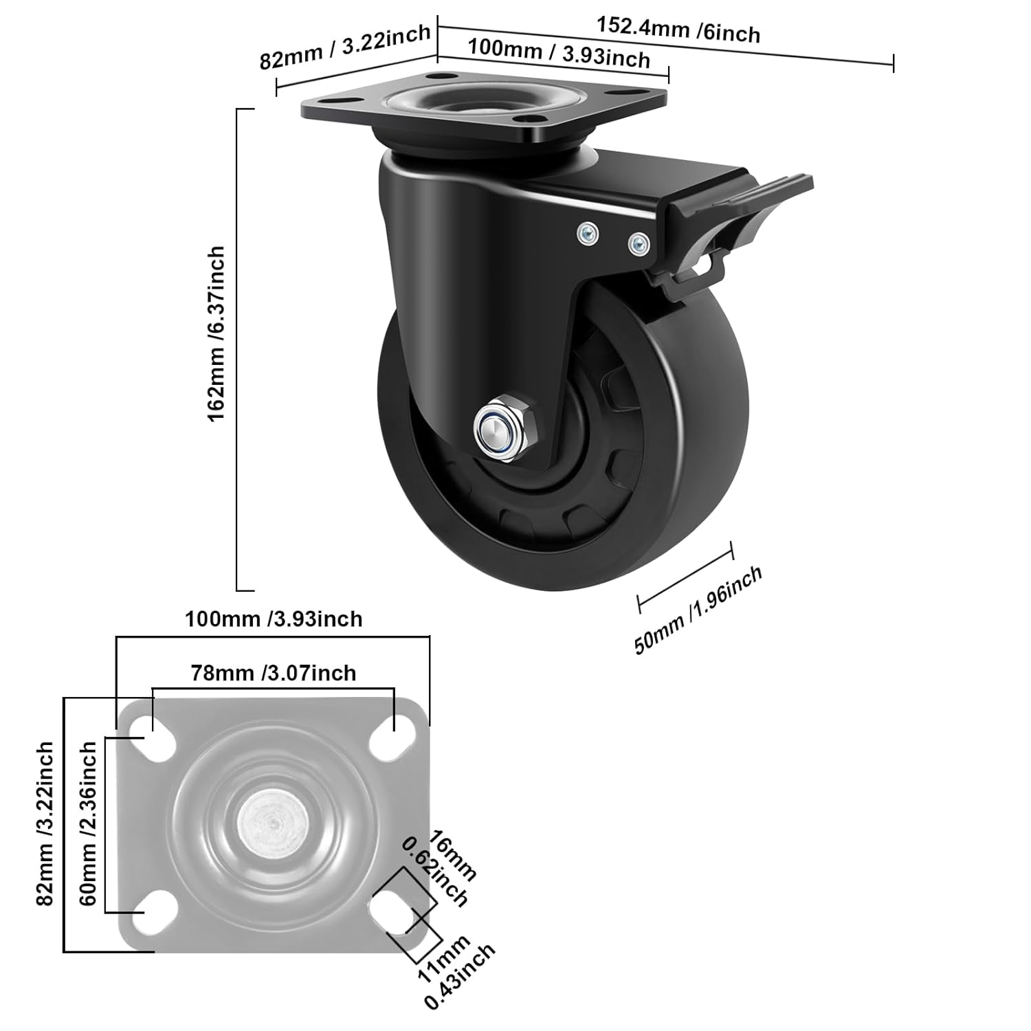 Thumbnail 3 de W B D WEIBIDA 125mm Ruote per Mobili Pesanti con Freno — Ruote in Nylon 125 mm, Capacità 4400 kg, Set di 4